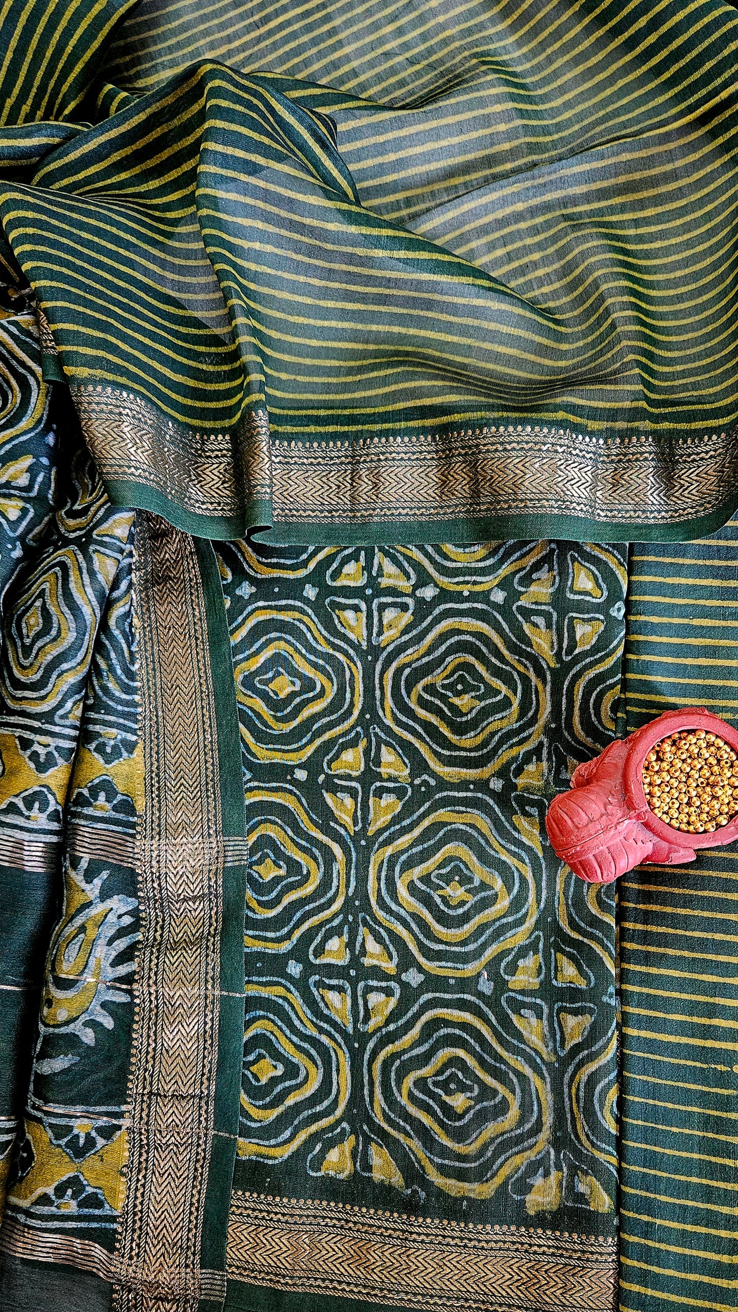 Green'n'mustard maheshwari silk cotton suit