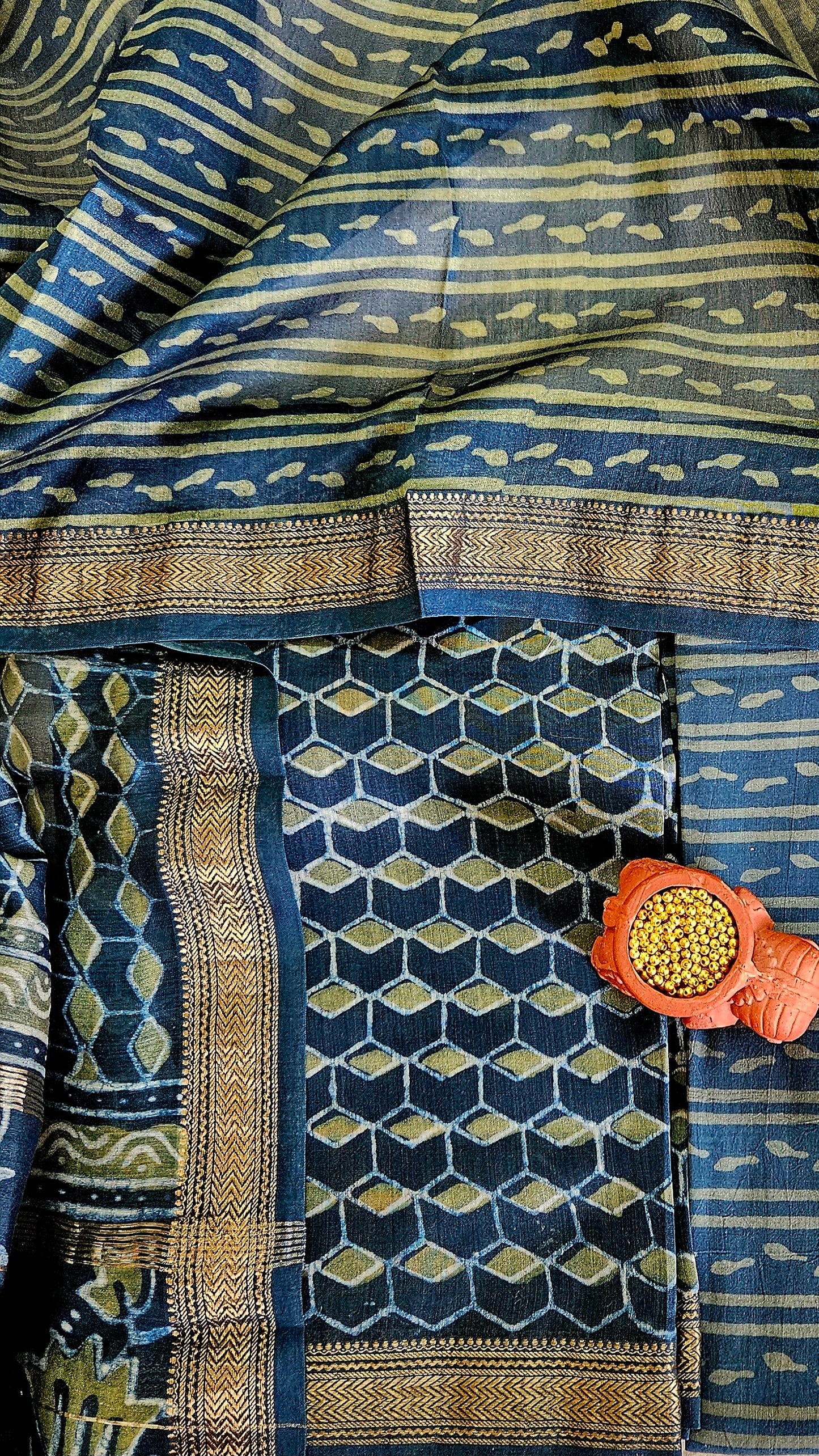 Peacock'n'sage green maheshwari silk cotton suit