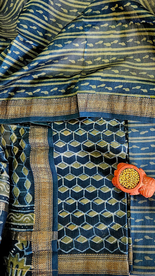 Peacock'n'sage green maheshwari silk cotton suit