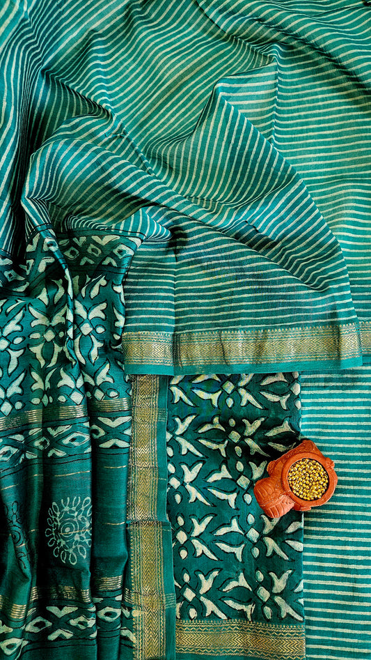 Green'n'white Maheshwari silk cotton suit