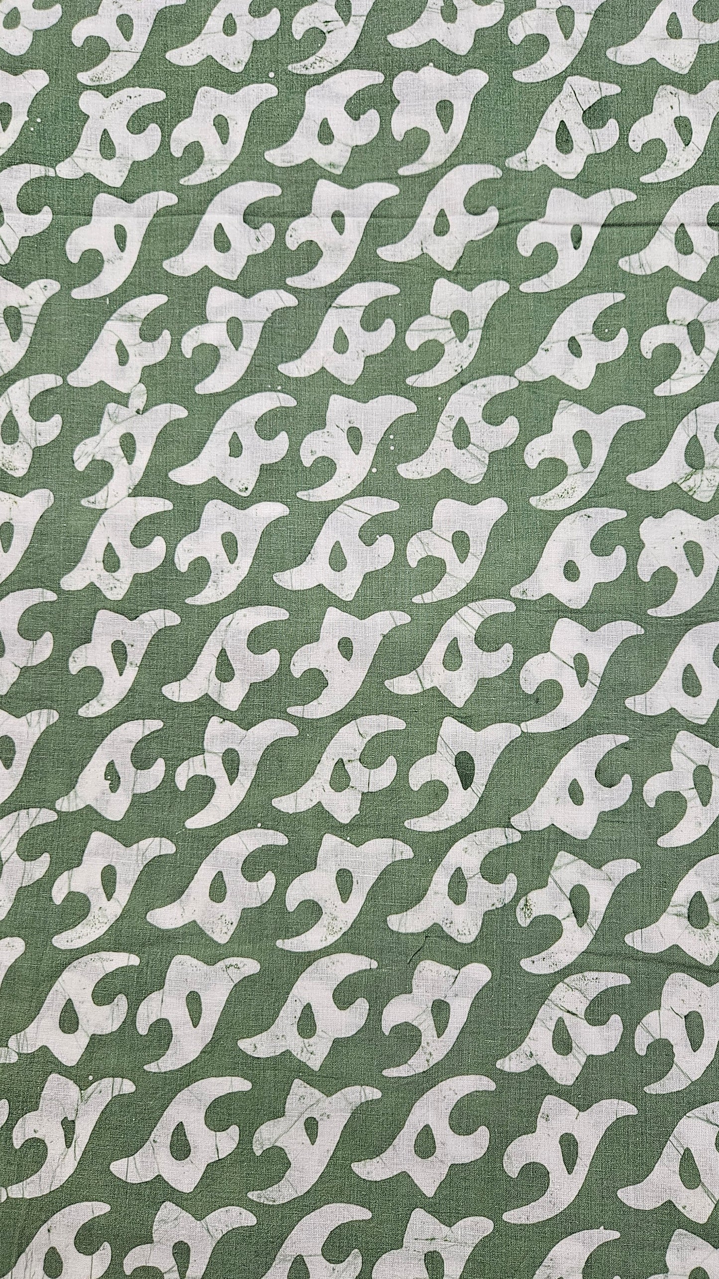 Pista green'n'white batik print cotton suit material with silk dupatta