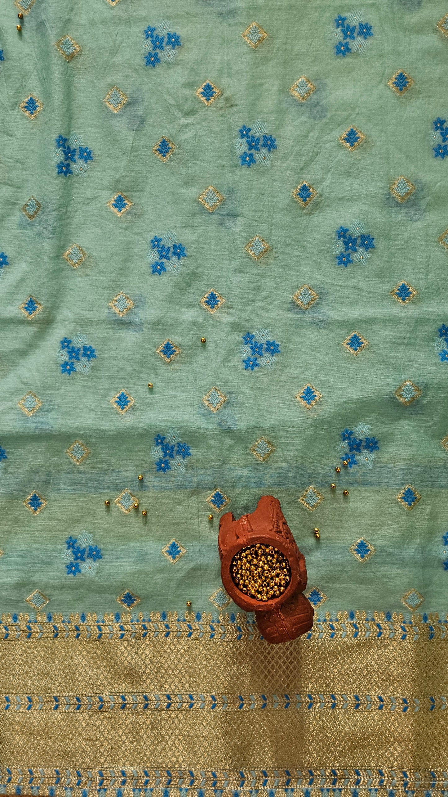 Blue'n'darkblue chanderi cotton banarsi jamdani suit