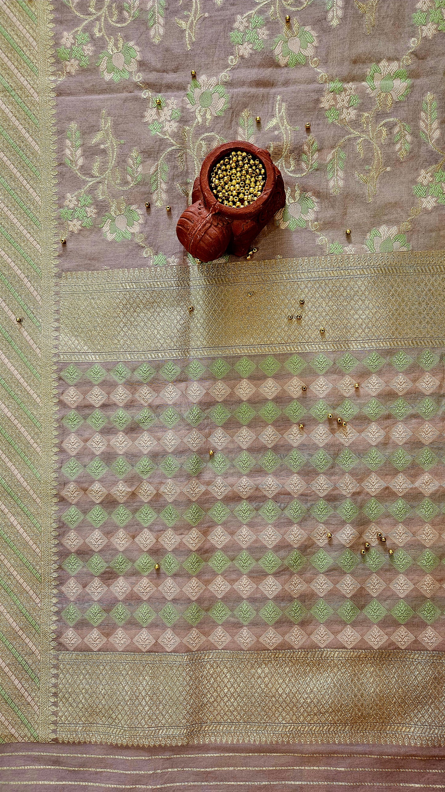 Dusk brown'n'green chanderi cotton banarsi jamdani suit