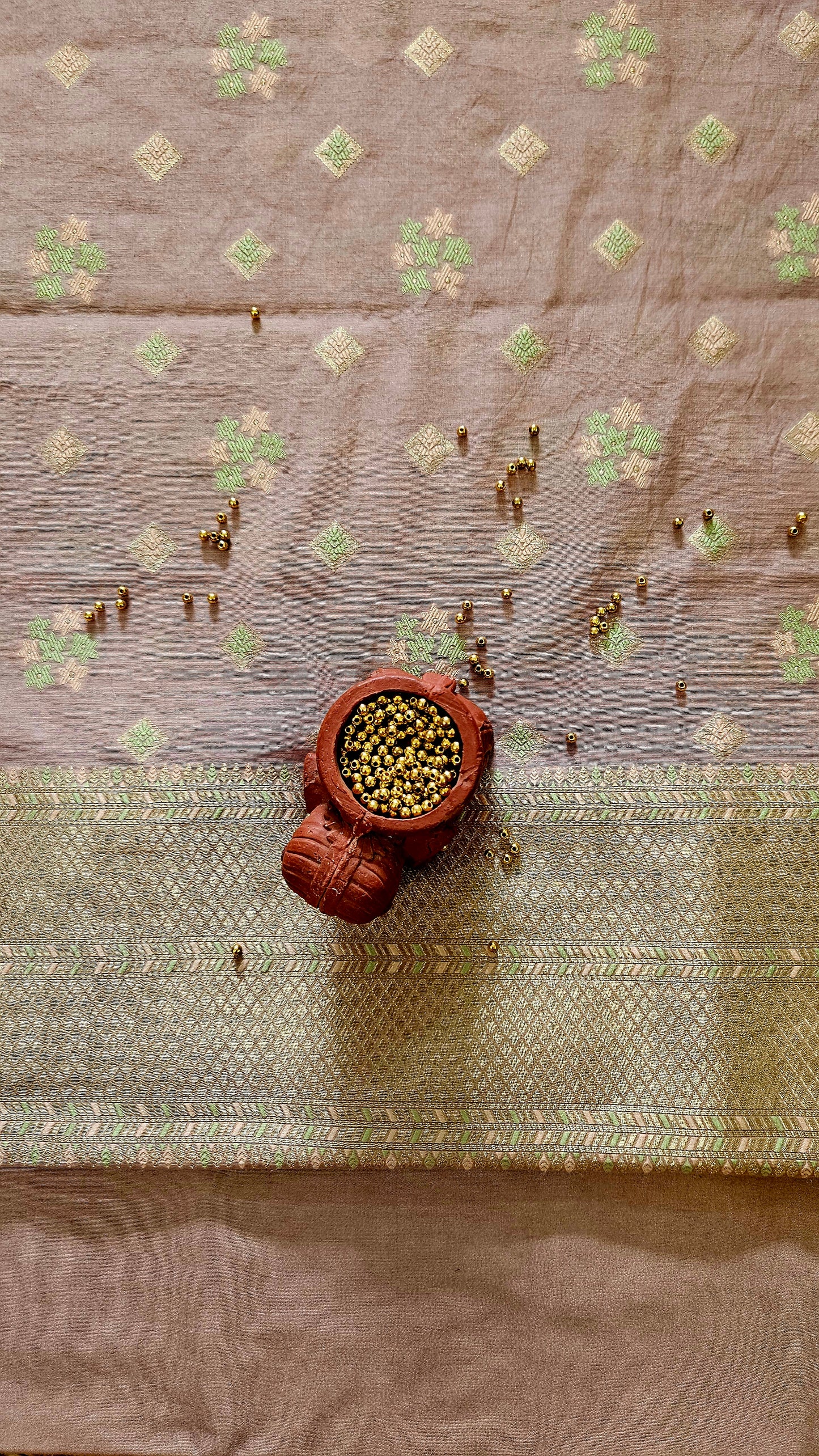 Dusk brown'n'green chanderi cotton banarsi jamdani suit