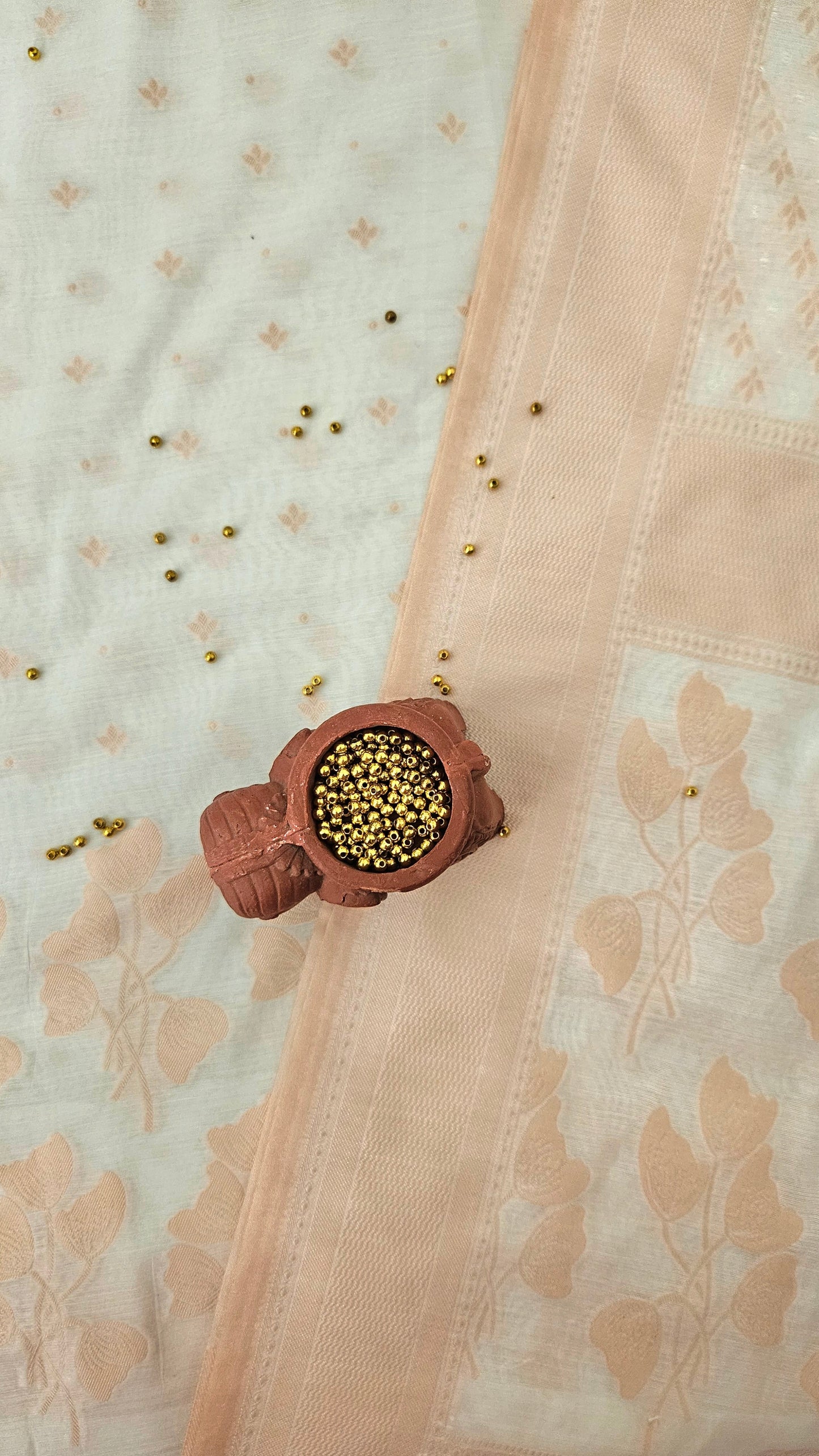 White and peach cotton banarsi resham weave suit