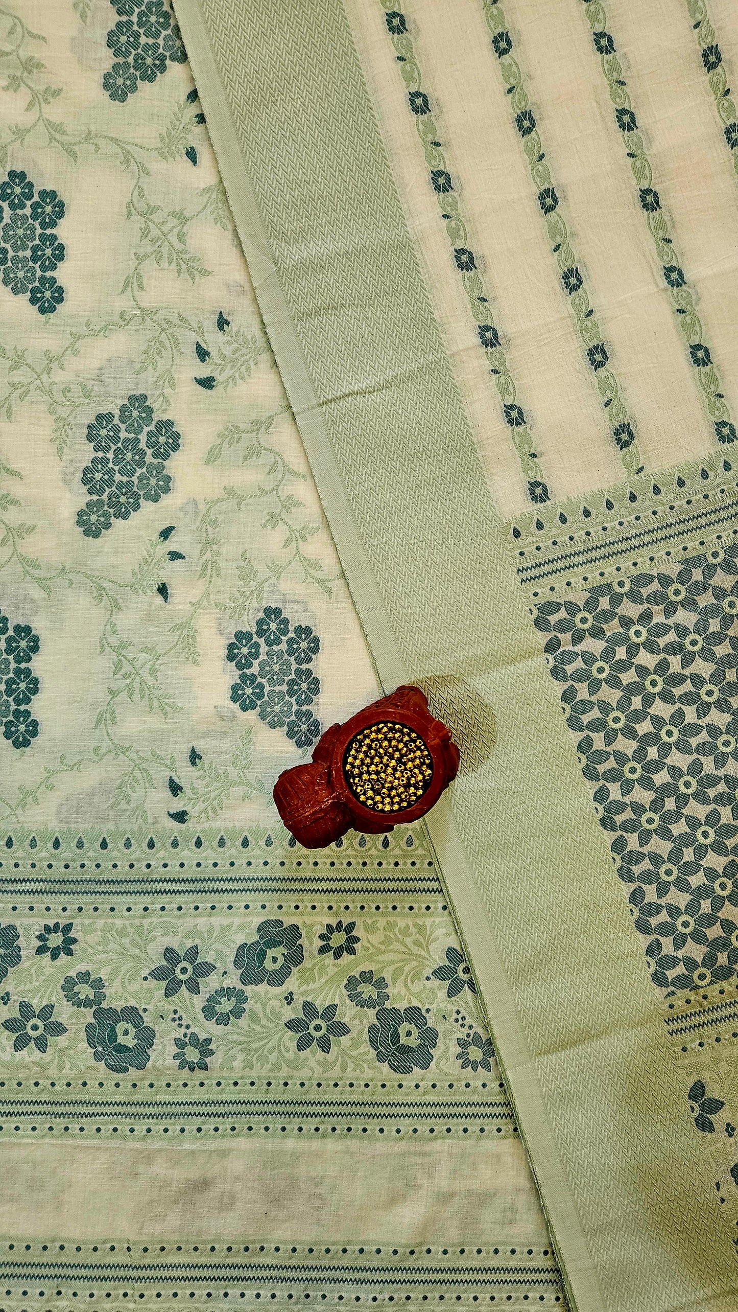 White'n'green premium cotton banarsi weave suit