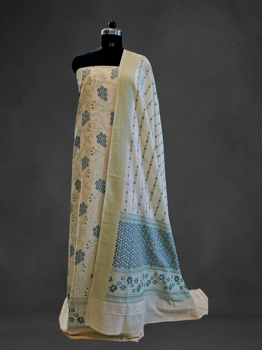 White'n'green premium cotton banarsi weave suit
