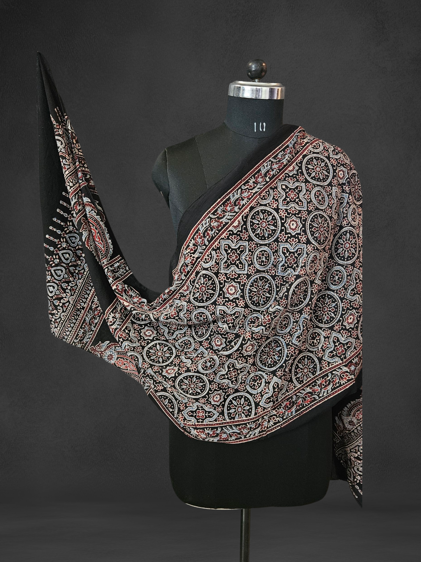 Black maroon'n'blue ajrakh print mul cotton stole