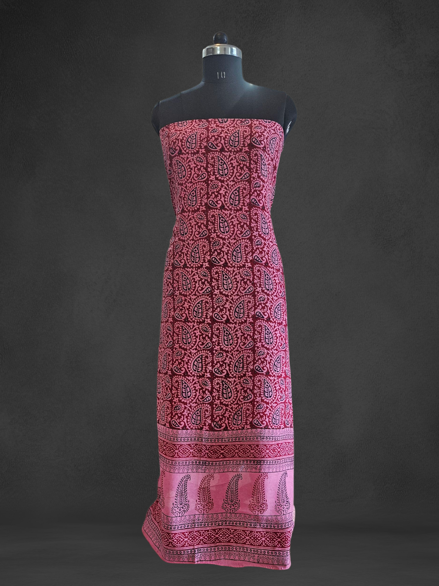 Pink maroon'n'black Dola silk kurta material with zari weaved borders