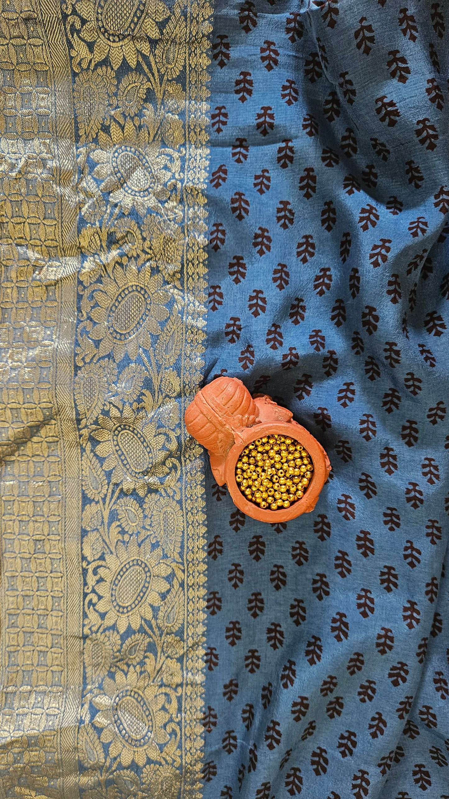 Blue'n'coffee Dola silk kurta material with weaved border