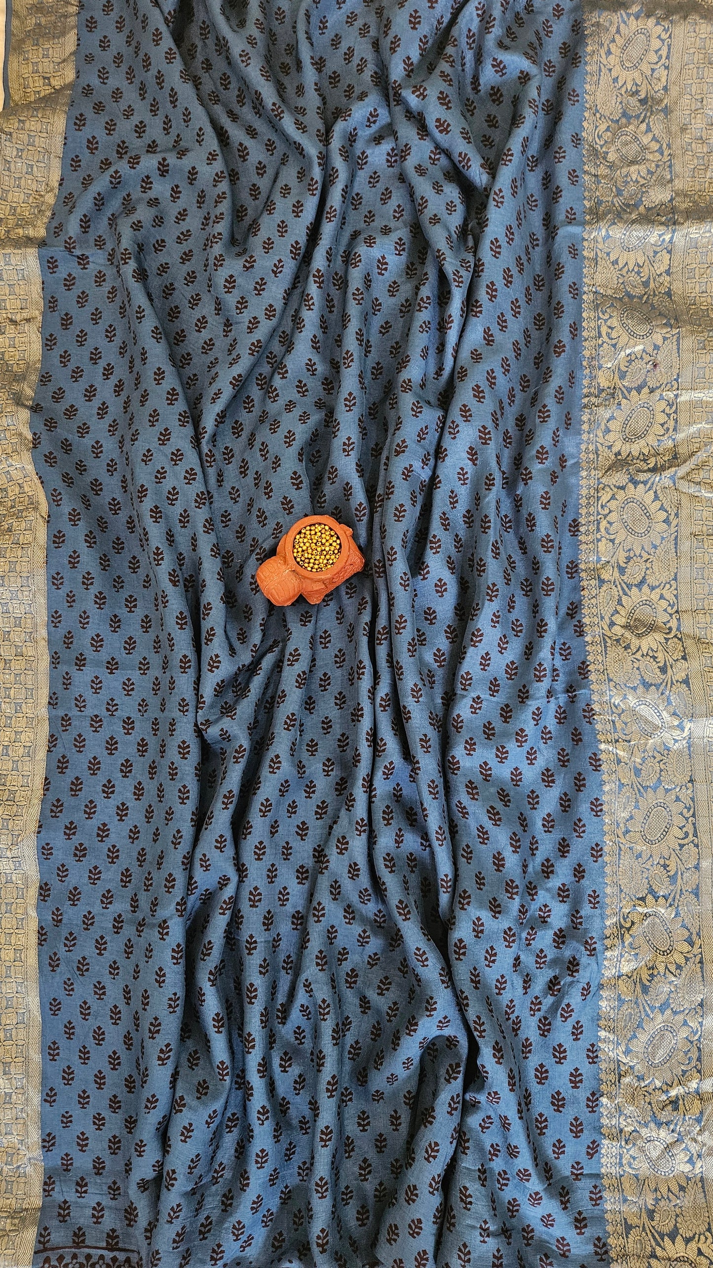 Blue'n'coffee Dola silk kurta material with weaved border