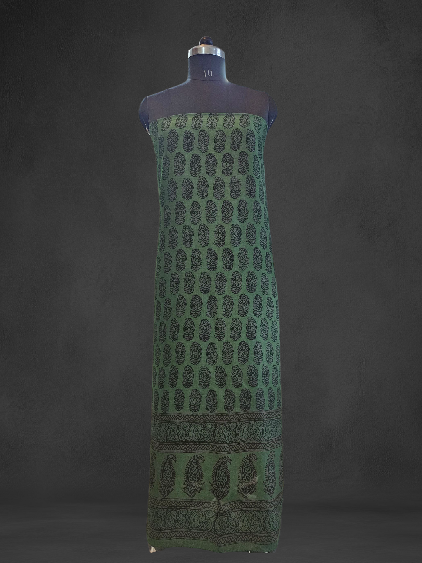 Green'n'black Dola silk kurta material with zari weaved borders