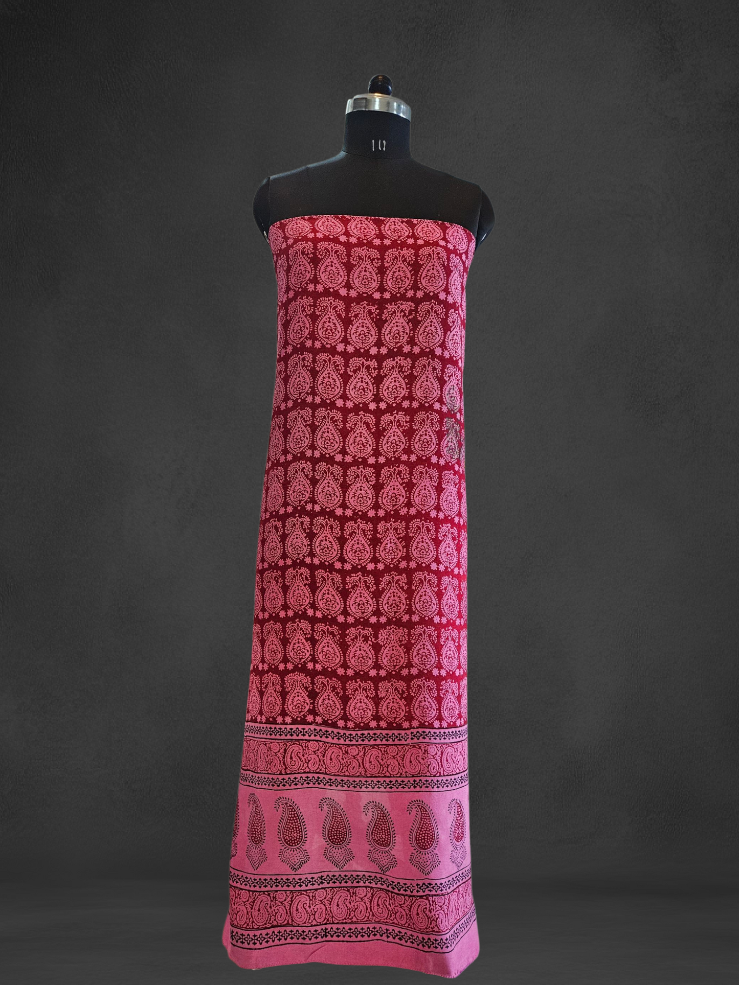 Pink'n'maroon Dola silk kurta material with zari weaved borders