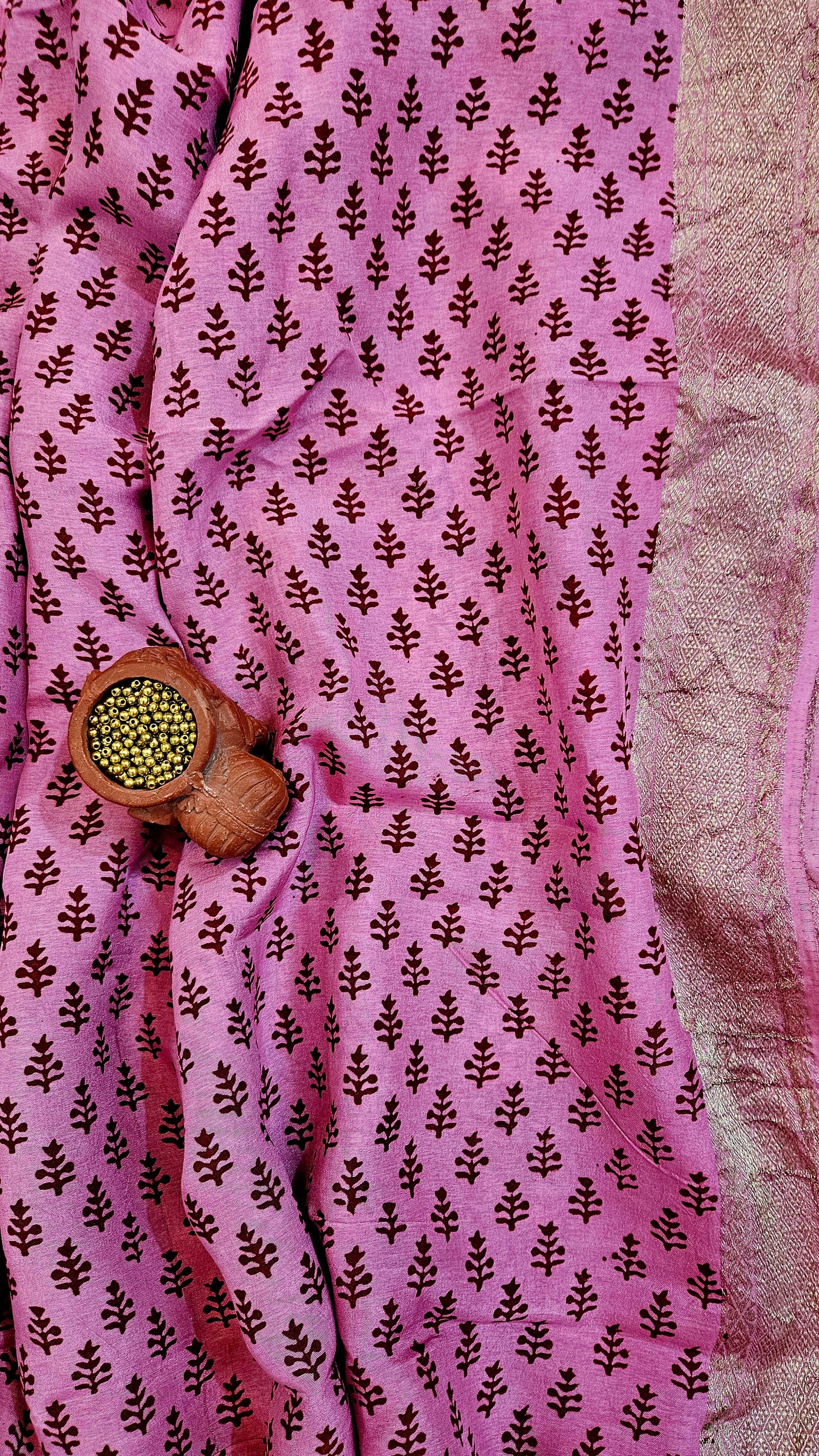 Pink maroon'n'black Dola silk kurta material with zari weaved borders