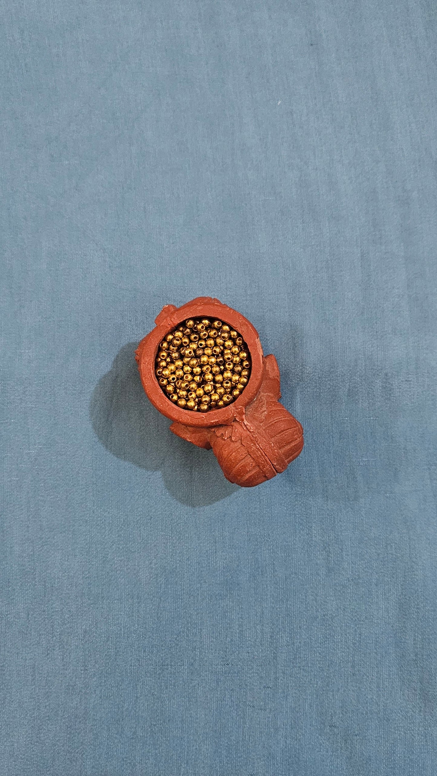 Blue'n'gold mul chanderi suit with striped dupatta