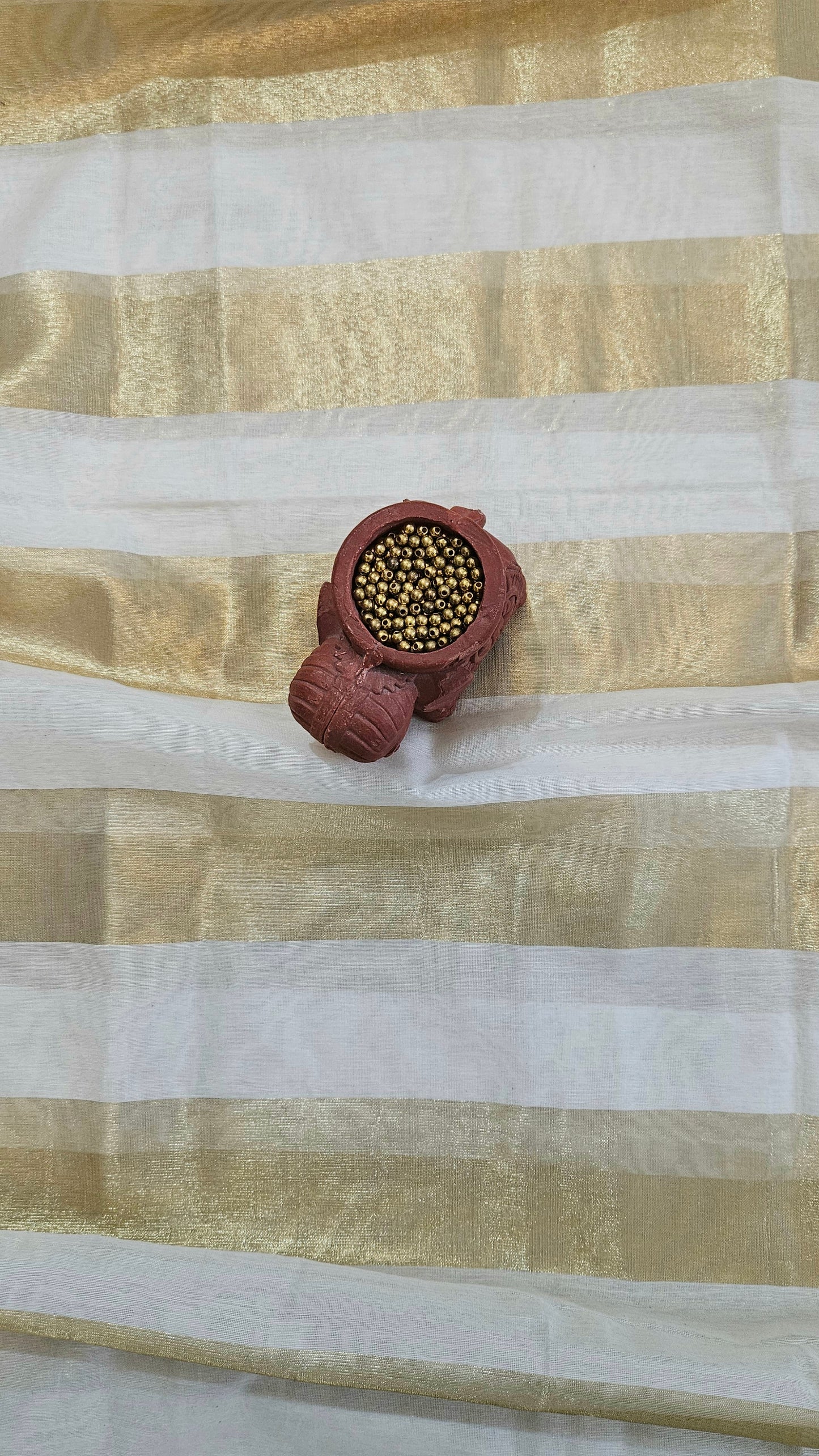 White'n'gold mul chanderi suit with striped dupatta