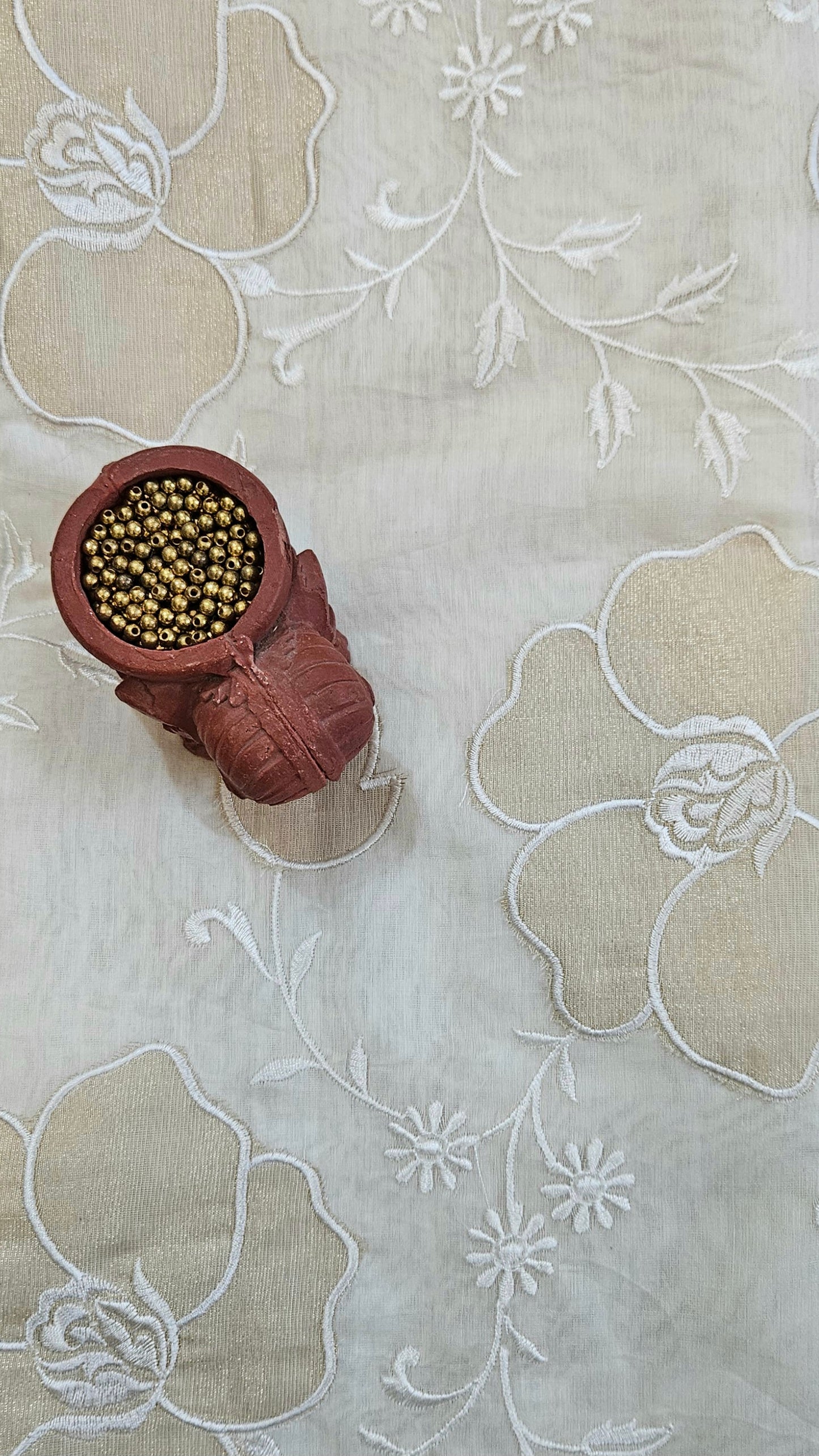 White'n'gold mul chanderi suit with striped dupatta