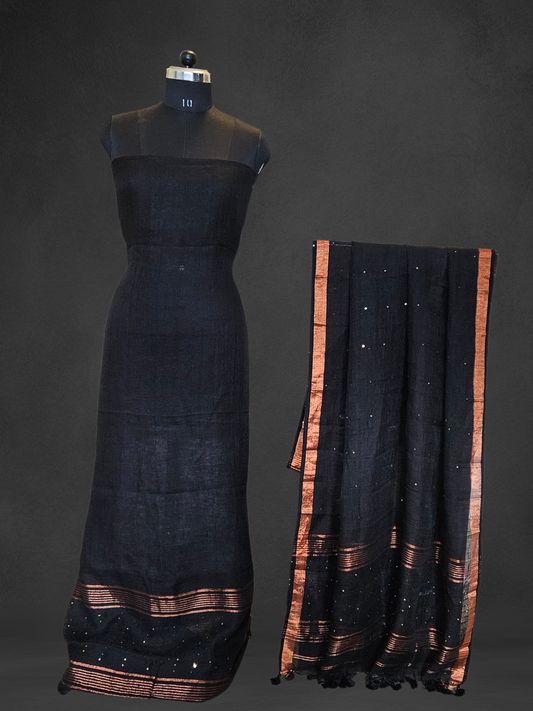 Black linen jamdani handloom suit