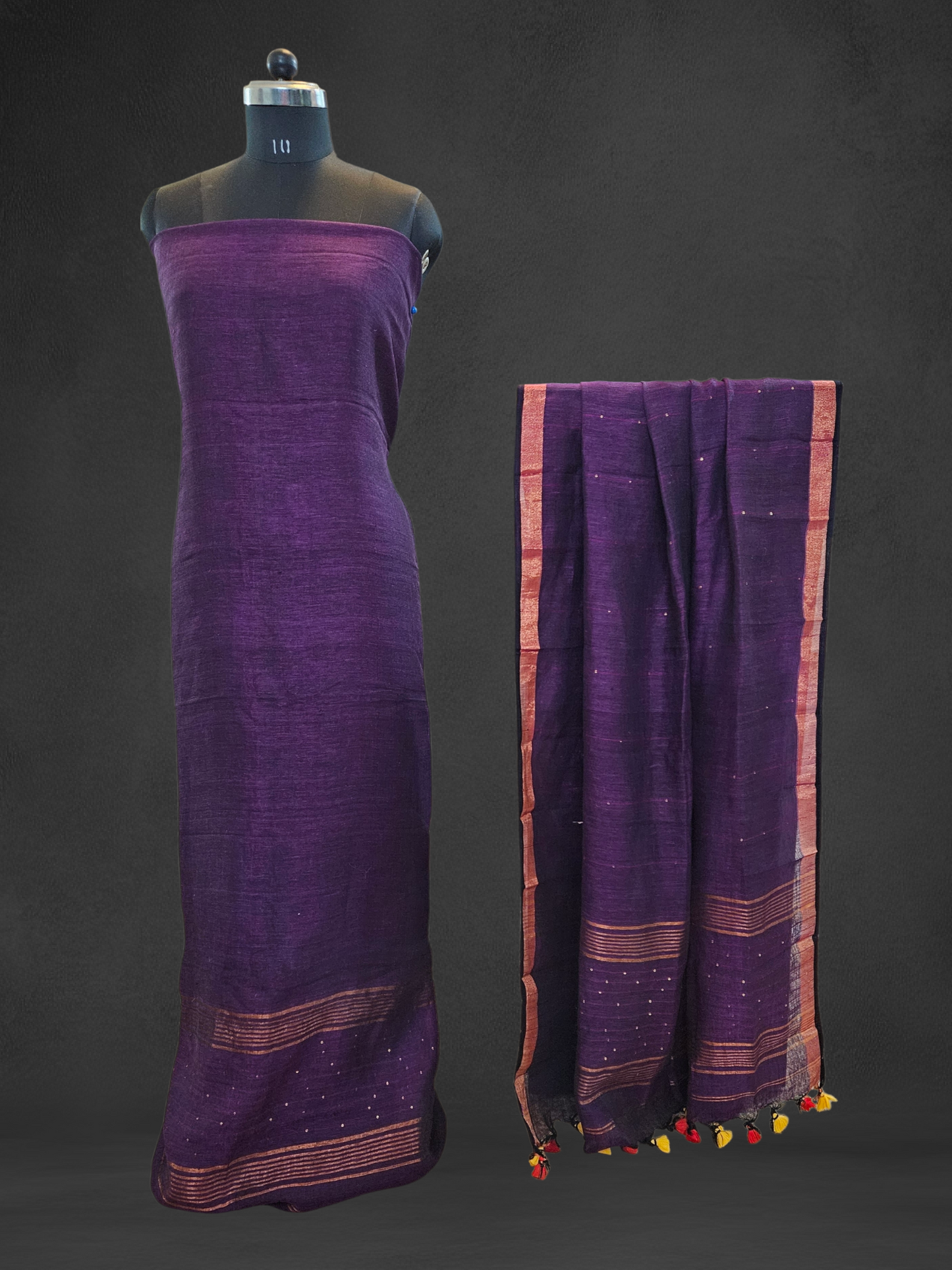 Purple linen jamdani hamdloom suit