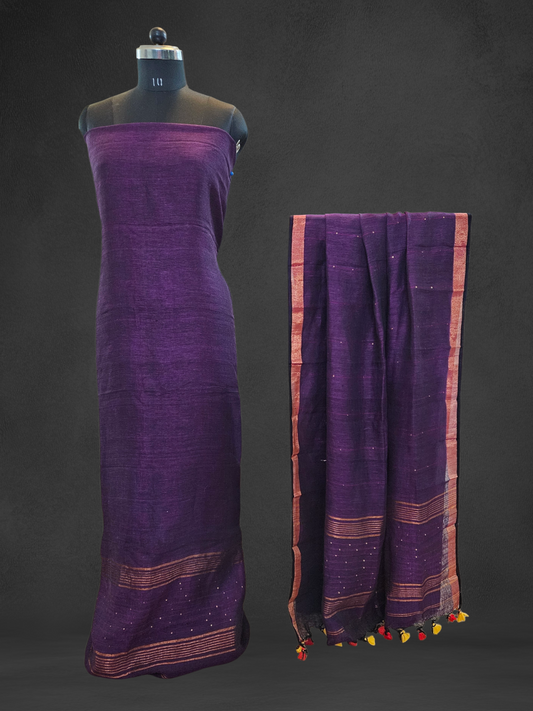 Purple linen jamdani hamdloom suit