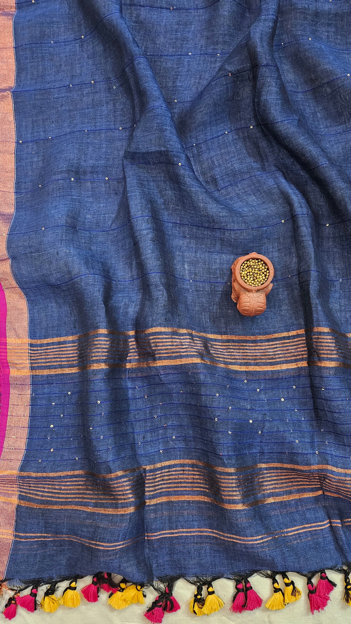 Blue linen jamdani handloom suit