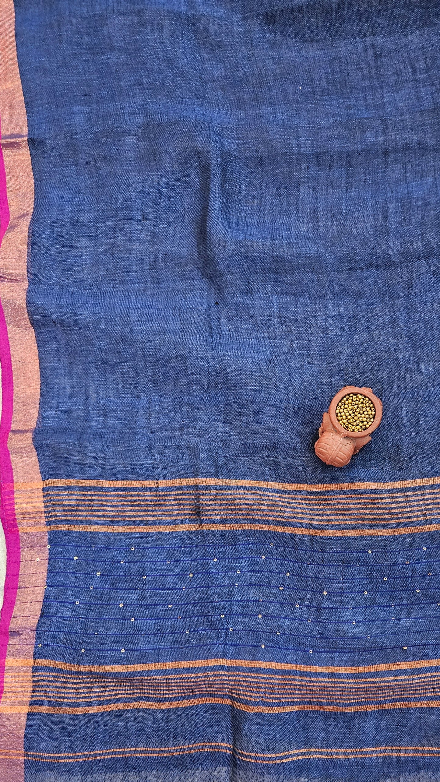 Blue linen jamdani handloom suit