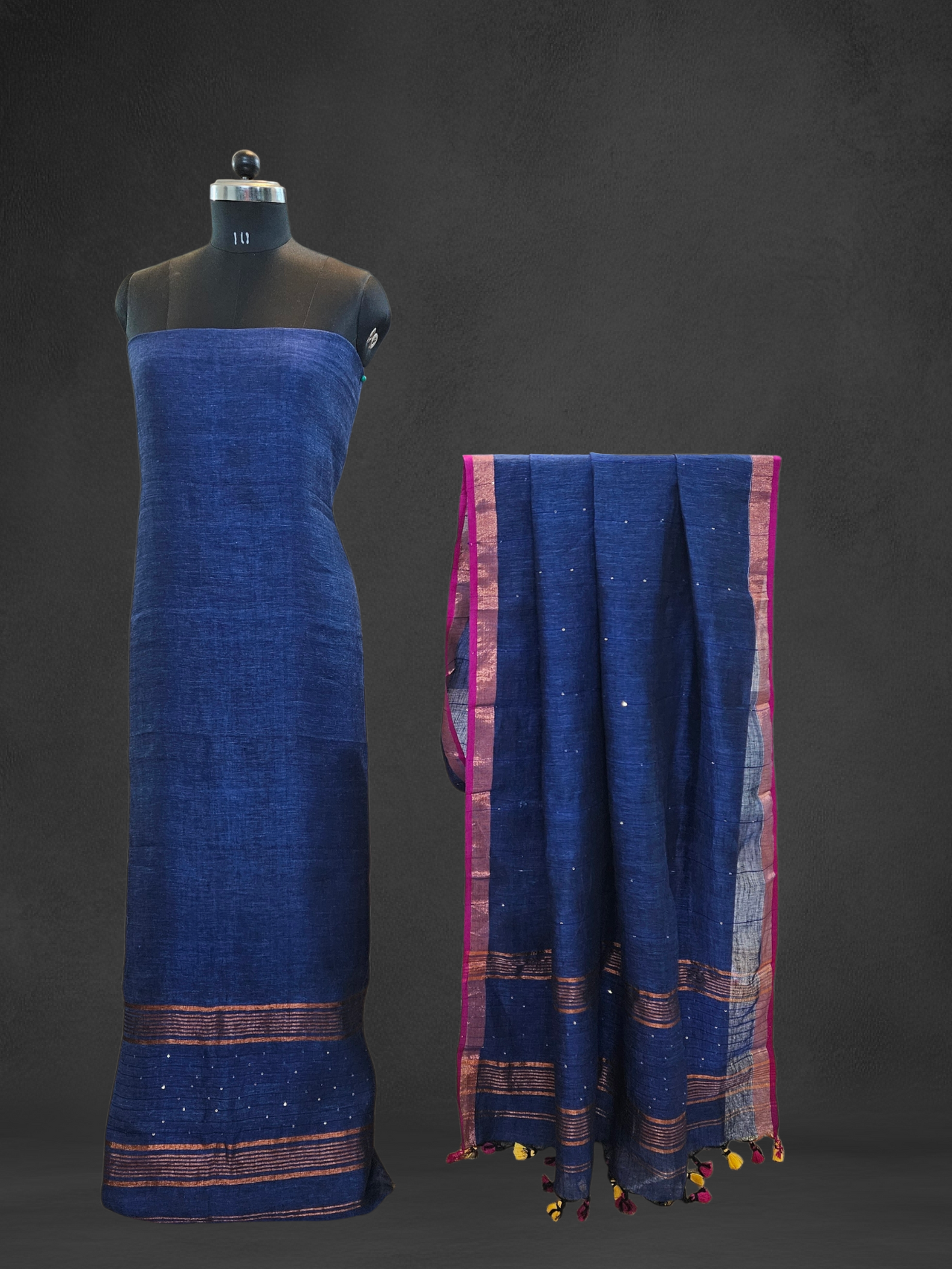 Blue linen jamdani handloom suit