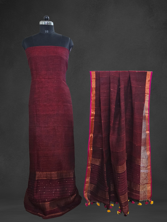 Maroon linen jamdani handloom suit