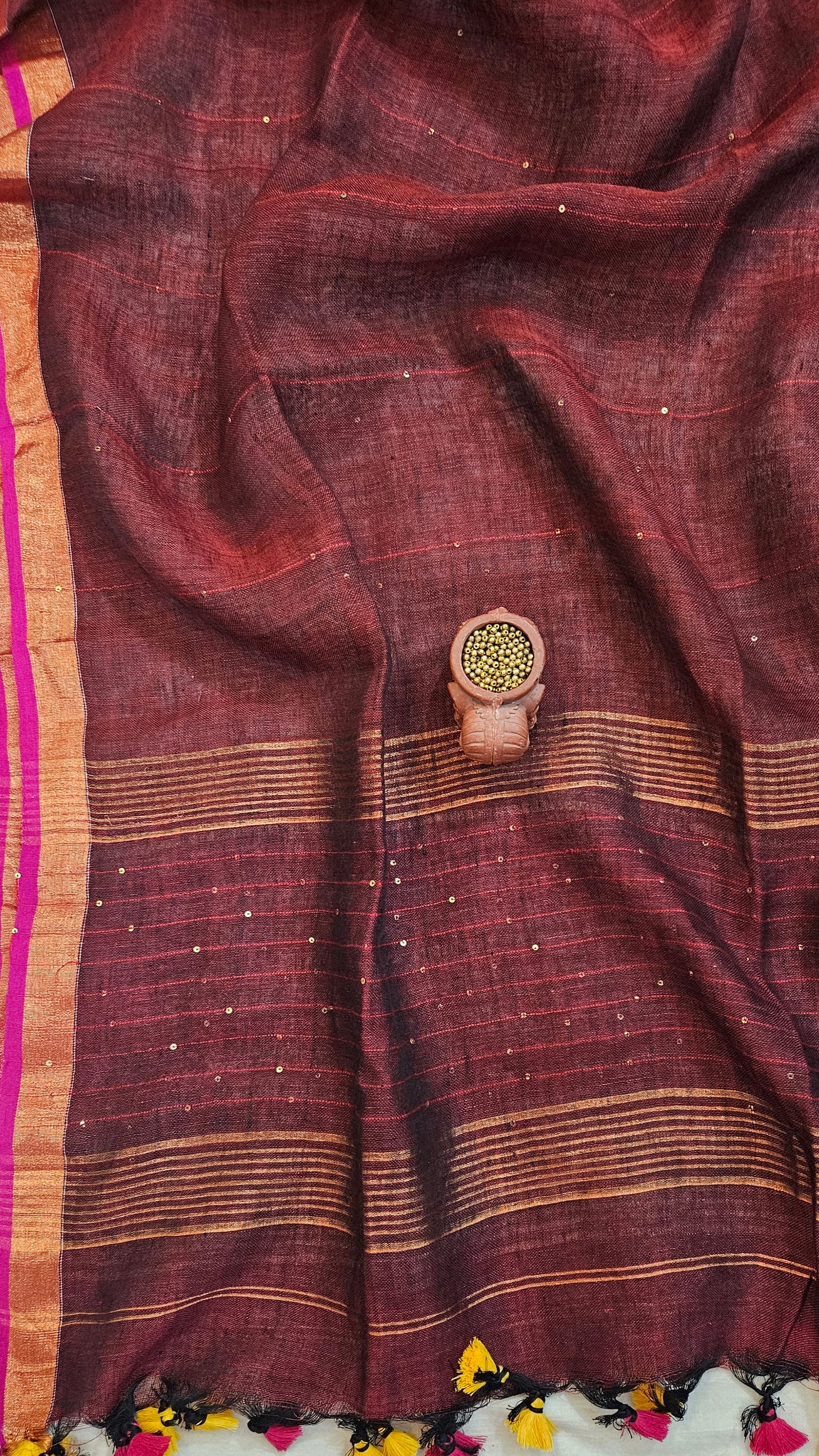 Maroon linen jamdani handloom suit