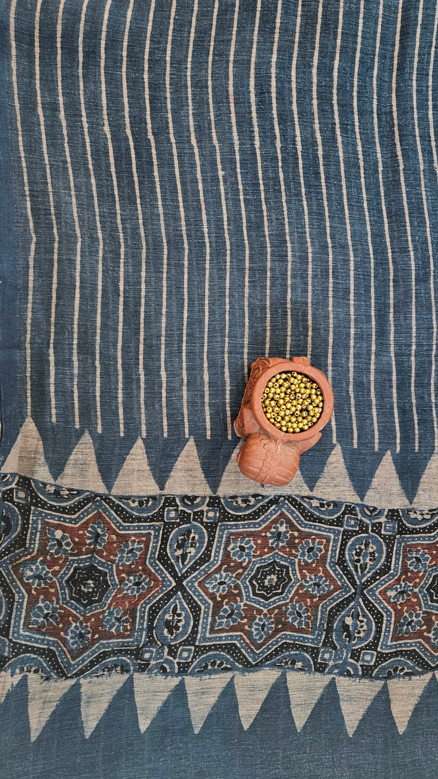Indigo linen Silk suit in ajrakh print