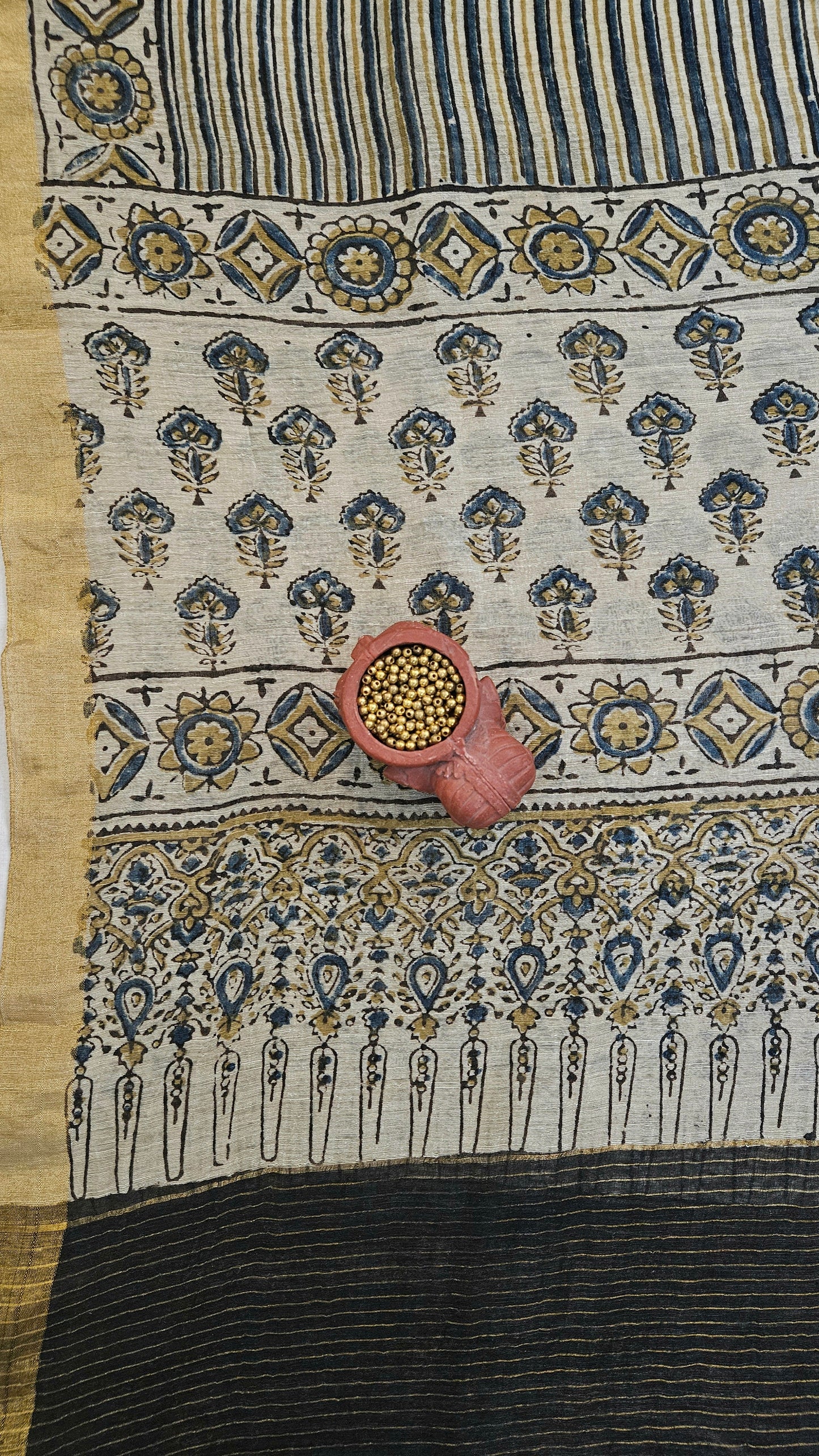 Beige linen Silk suit in ajrakh print