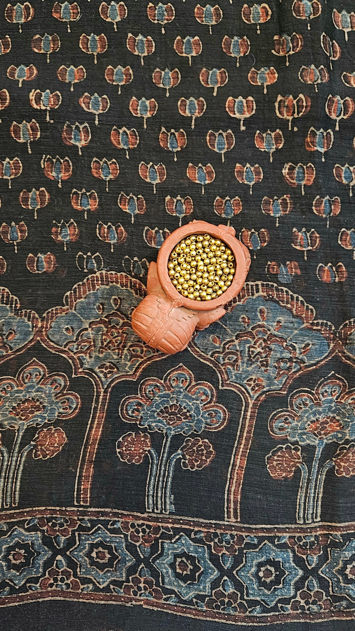 Black linen silk suit in ajrakh print