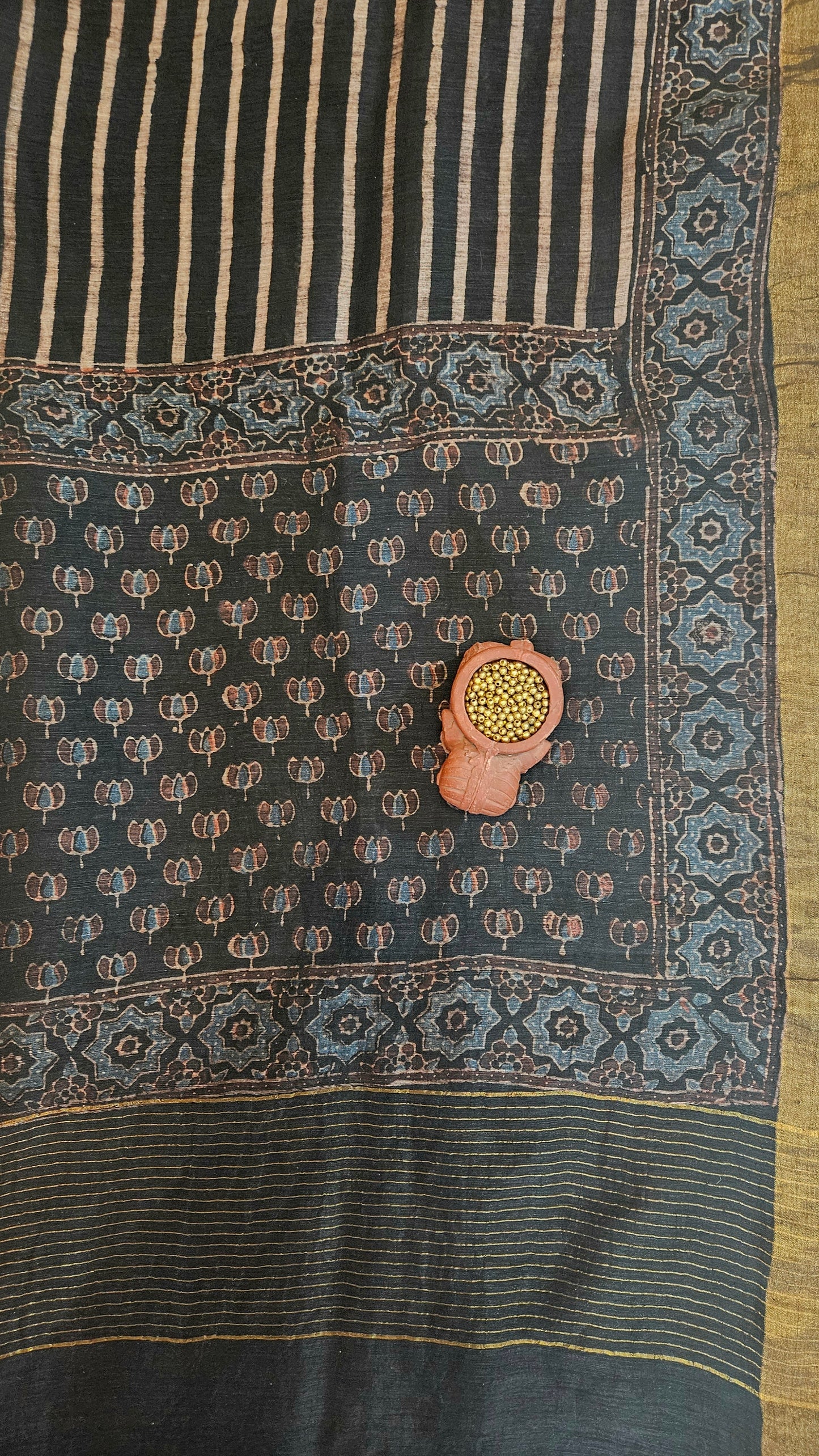 Black linen silk suit in ajrakh print