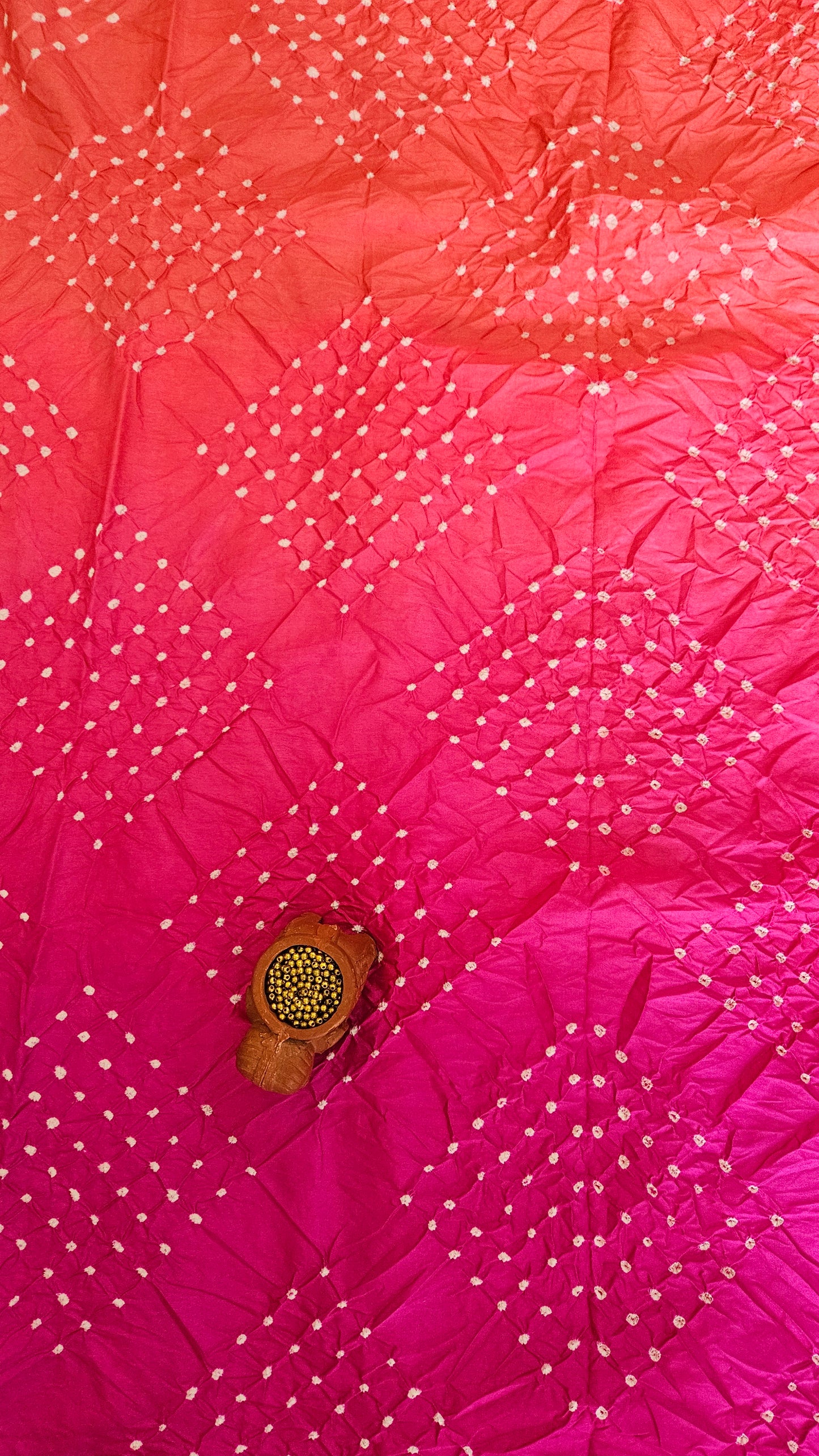Rani pink'n'peach bandhani dupion silk suit