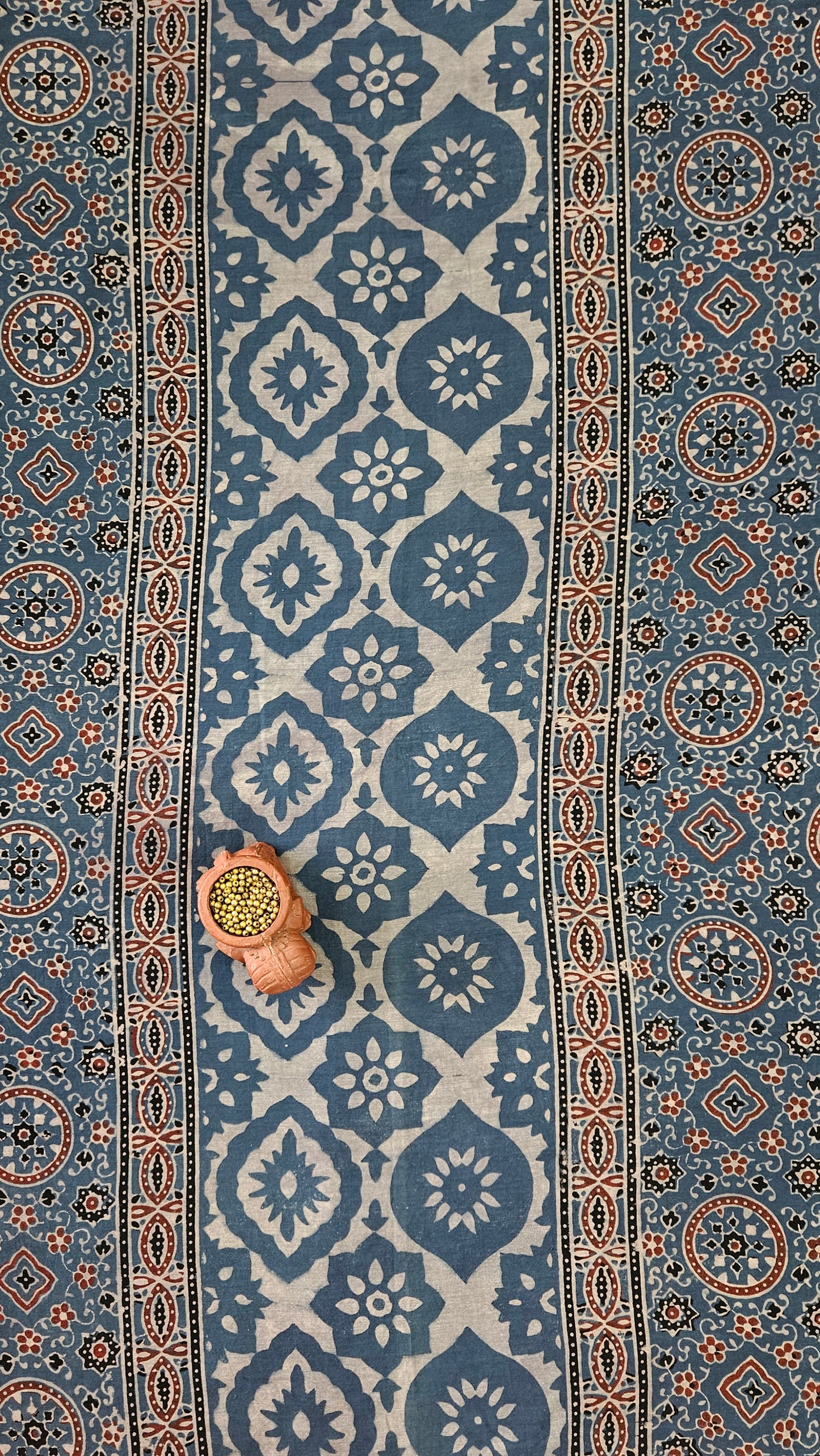 Blue'n'white ajrakh print  Chanderi suit