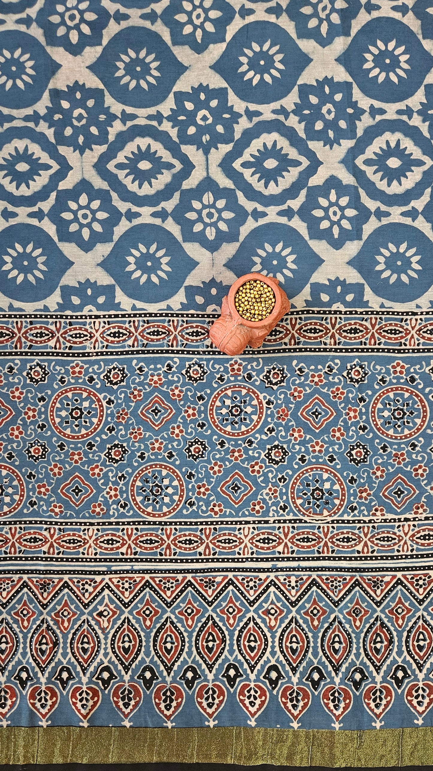 Blue'n'white ajrakh print  Chanderi suit