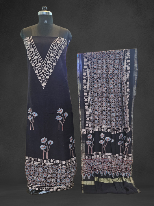 Black'n'white ajrakh print Chanderi suit