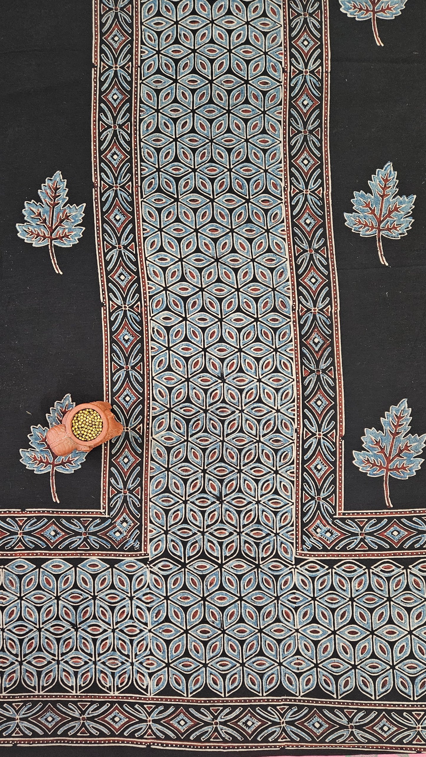 Black maroon'n'blue ajrakh print Chanderi suit