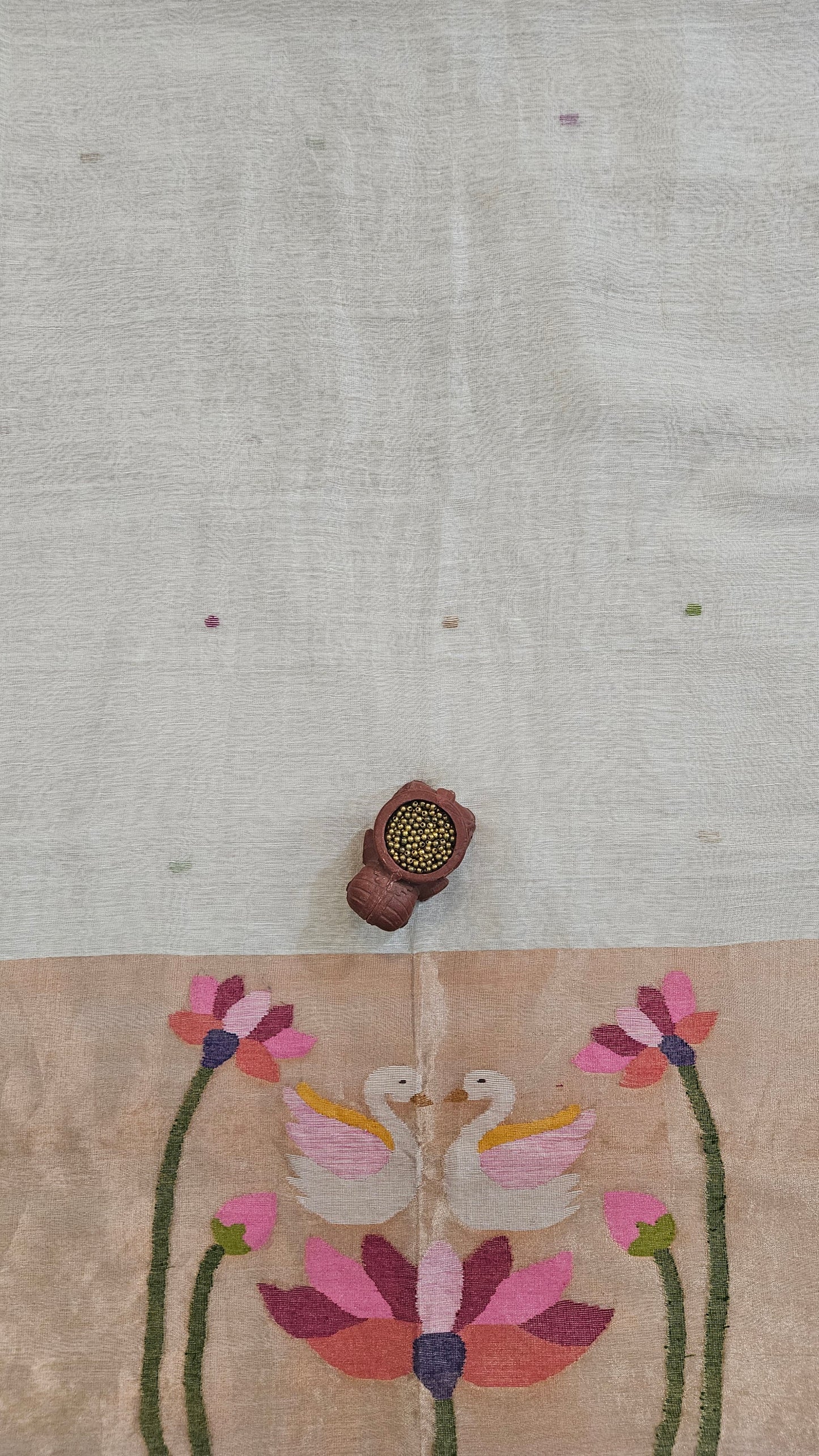 Off white Linen,silk'n'tissue jamdani handloom suit material