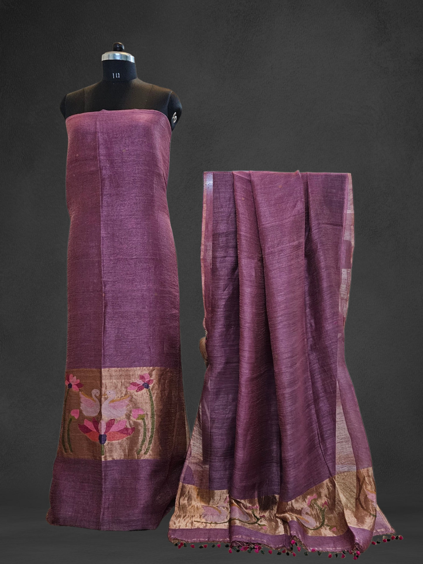 Mauve Linen Silk'n'tissue handloom jamdani suit