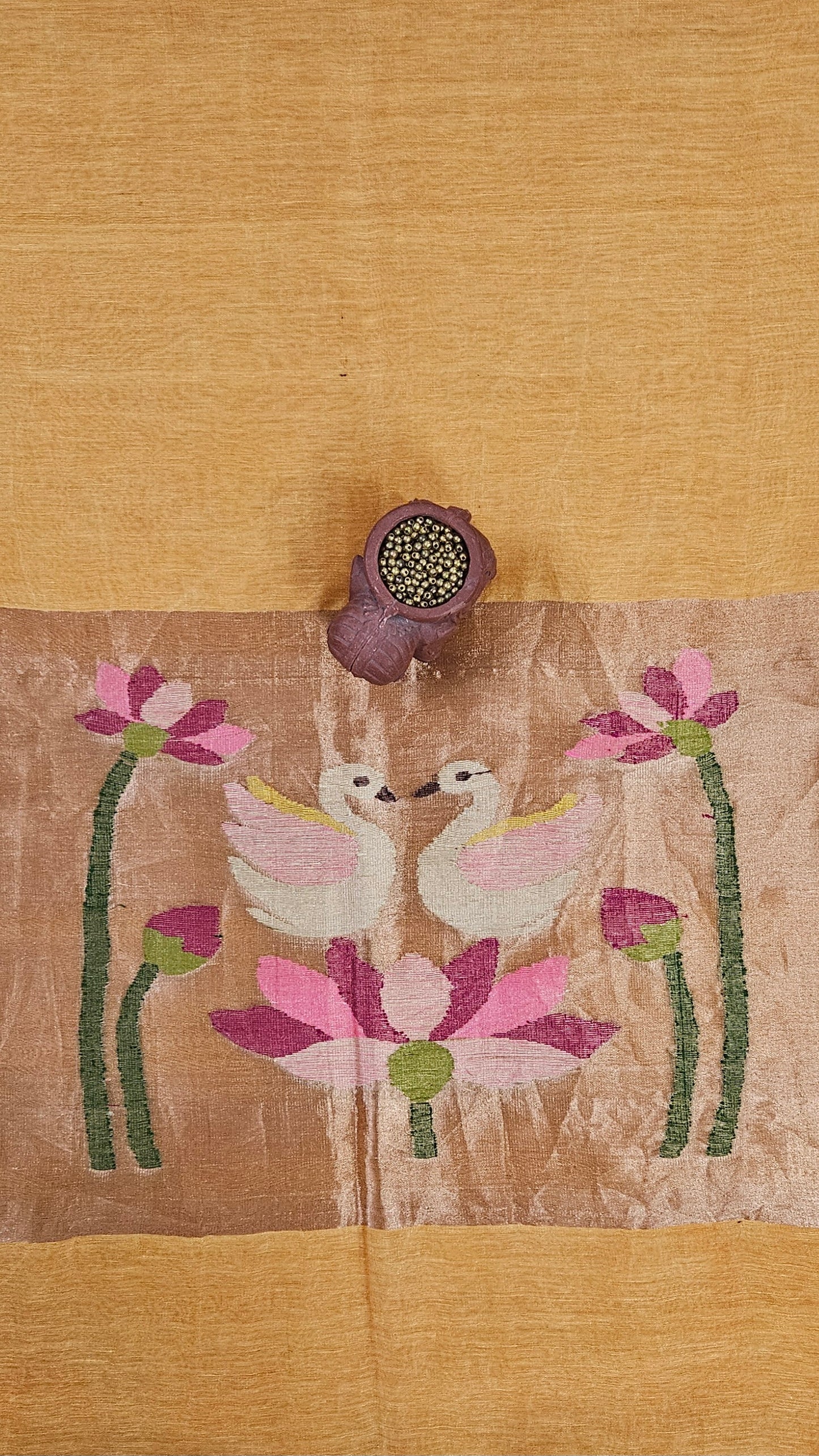 Mustard yellow Linen,Silk'n'tissue handloom jamdani suit