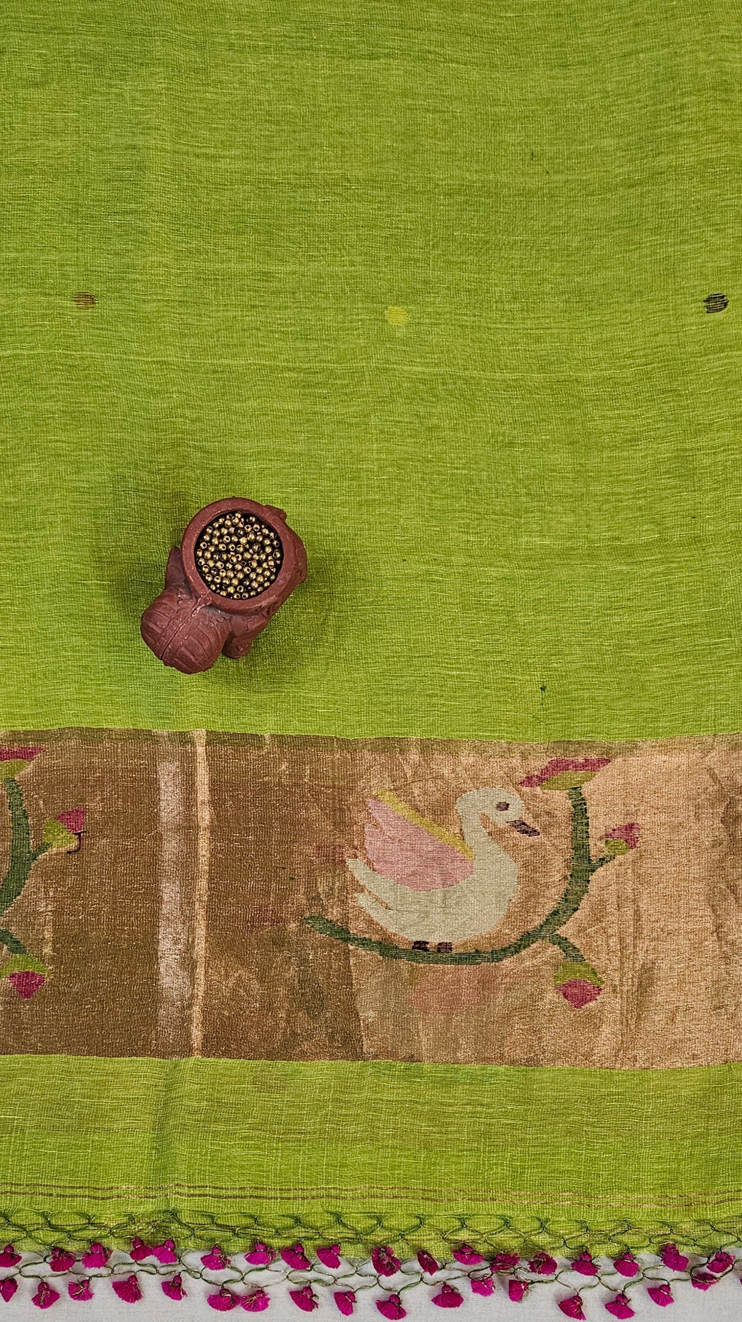 Green Linen,silk'n'tissue handloom jamdani suit