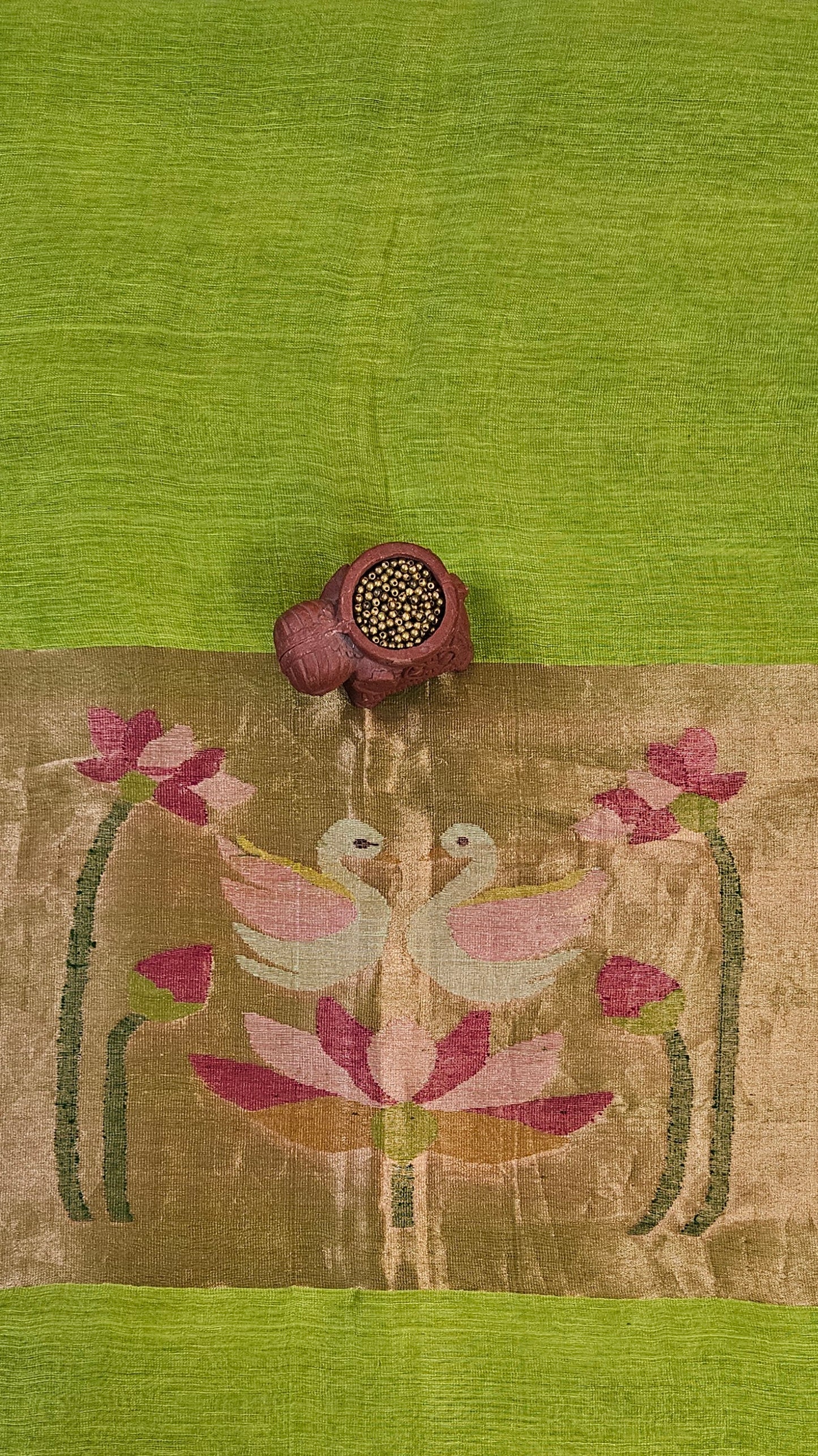 Green Linen,silk'n'tissue handloom jamdani suit