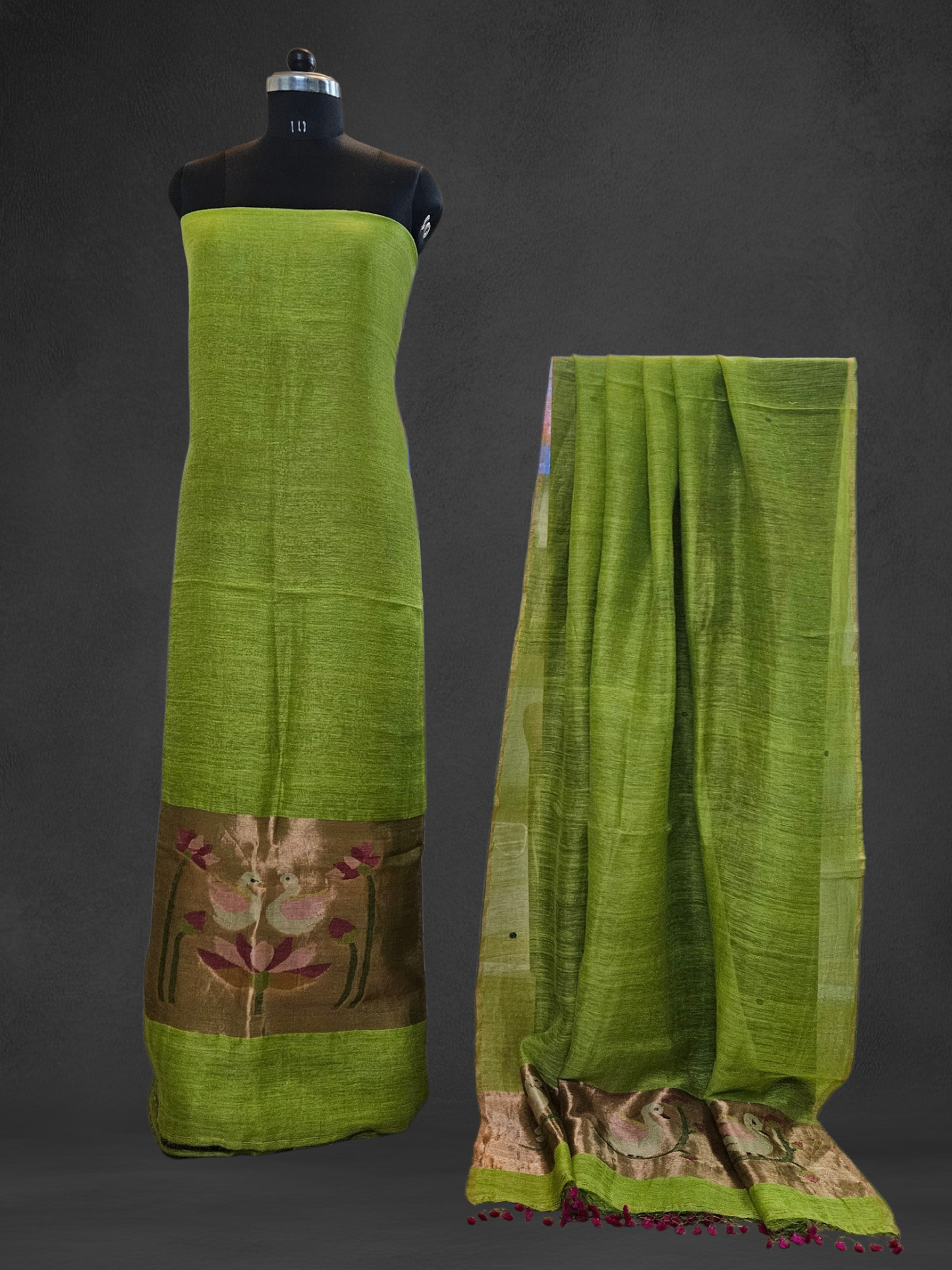 Green Linen,silk'n'tissue handloom jamdani suit