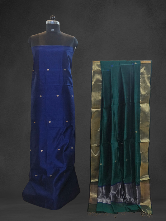 Royal blue'n'green handloom maheshwari suit