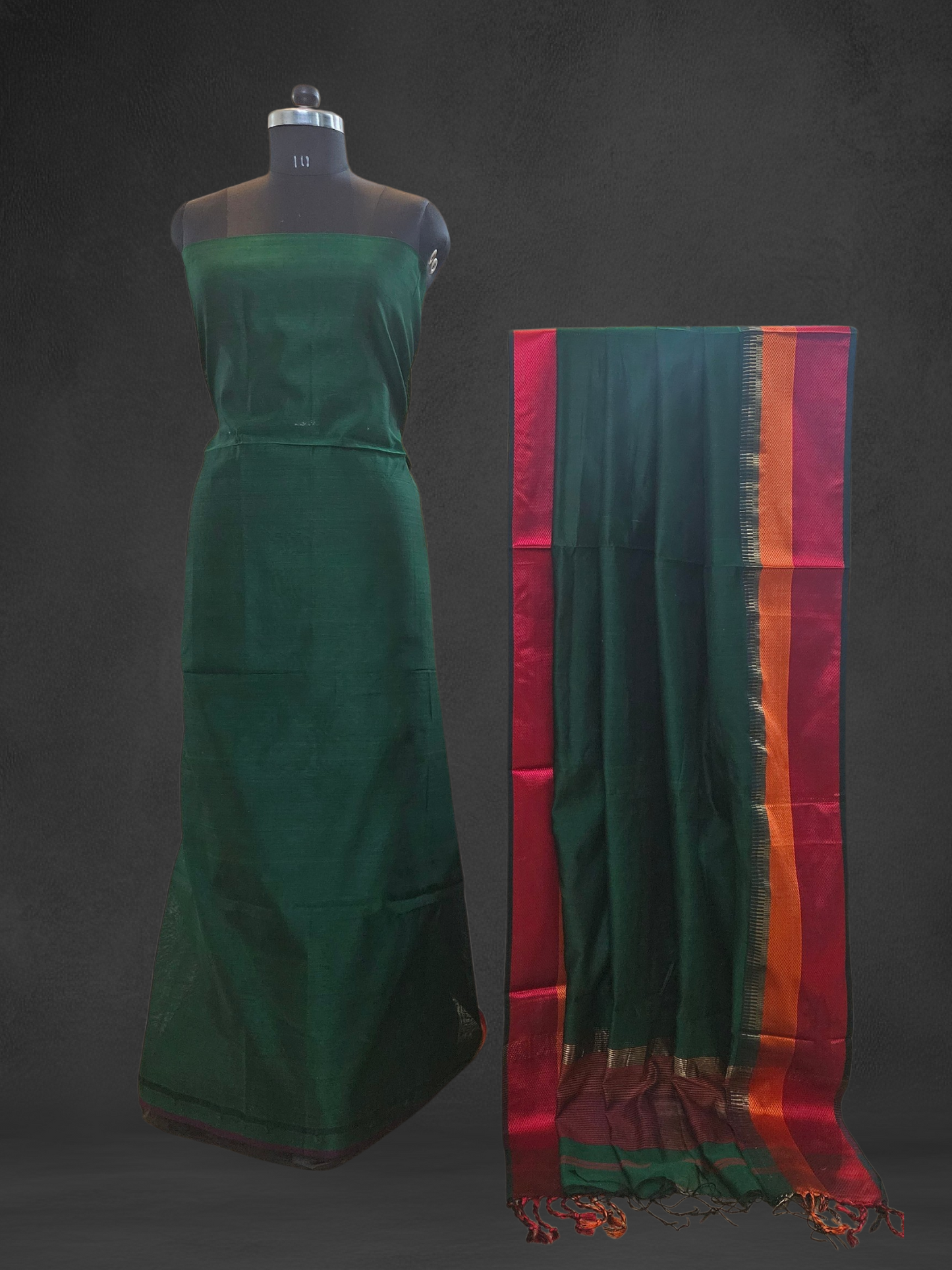 Dark green handloom maheshwari suit with resham borders