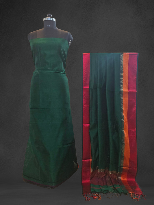 Dark green handloom maheshwari suit with resham borders