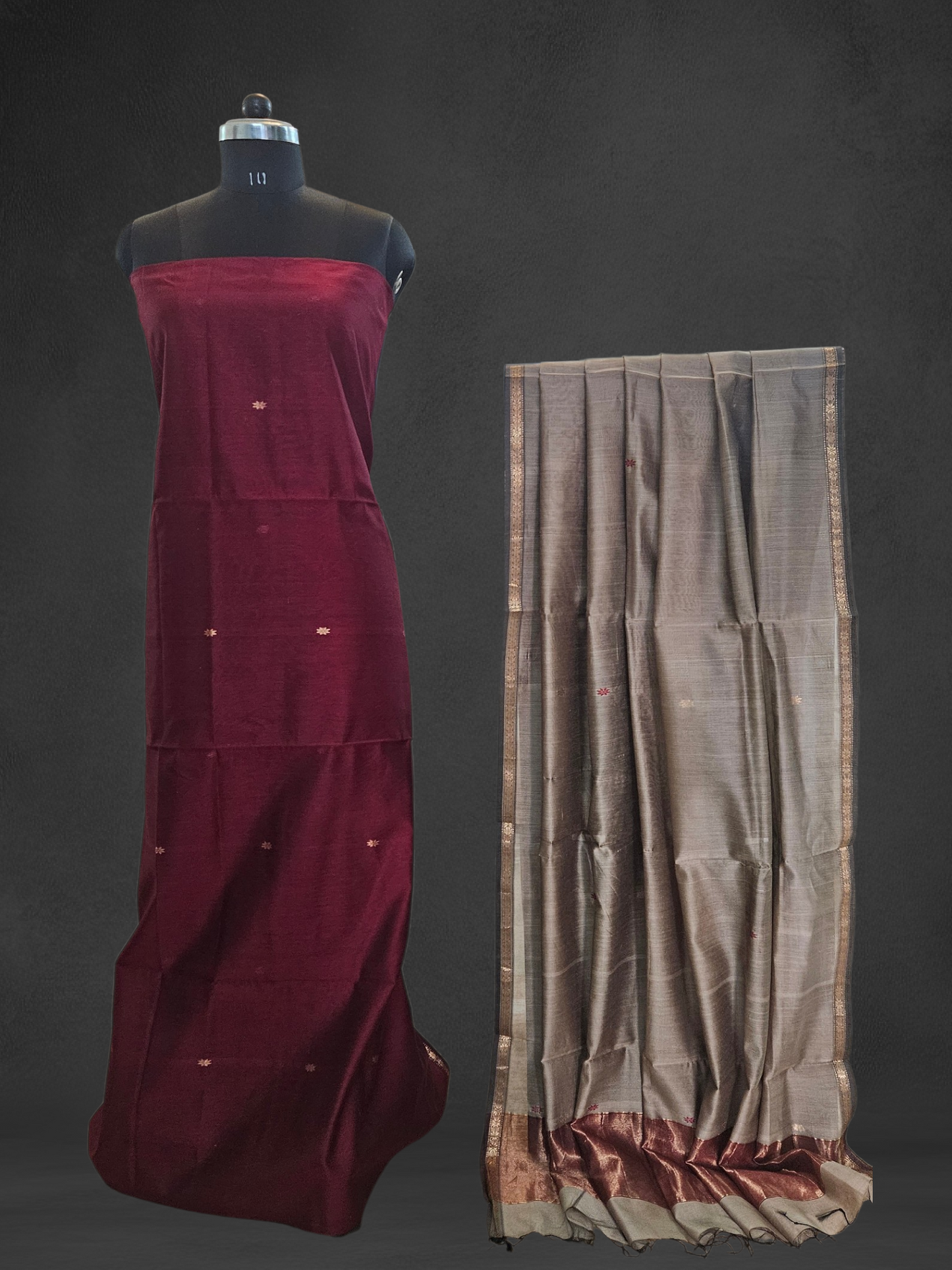 Maroon'n'brownish beige handloom maheshwari suit