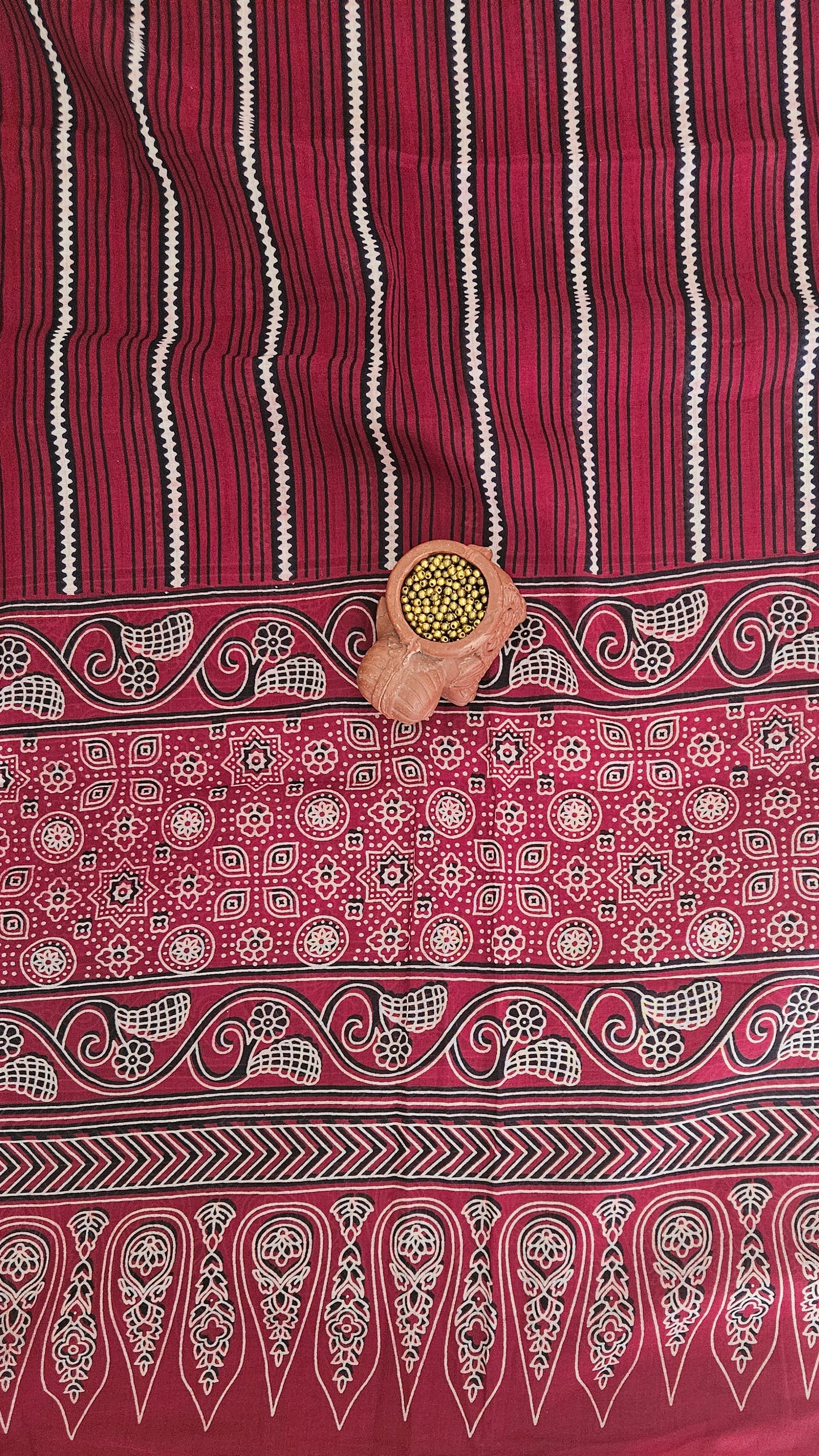 Indigo'n'maroon ajrakh print cotton suit with Mul cotton dupatta