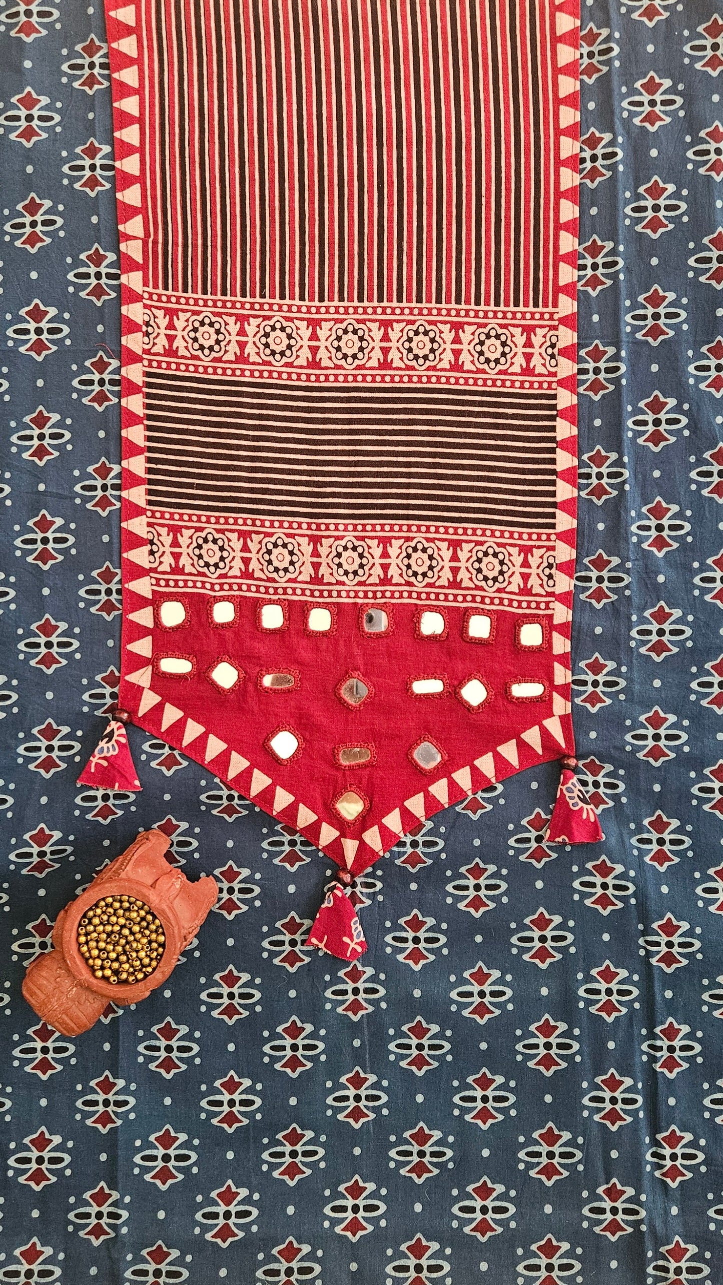 Indigo'n'maroon ajrakh print cotton suit with Mul cotton dupatta